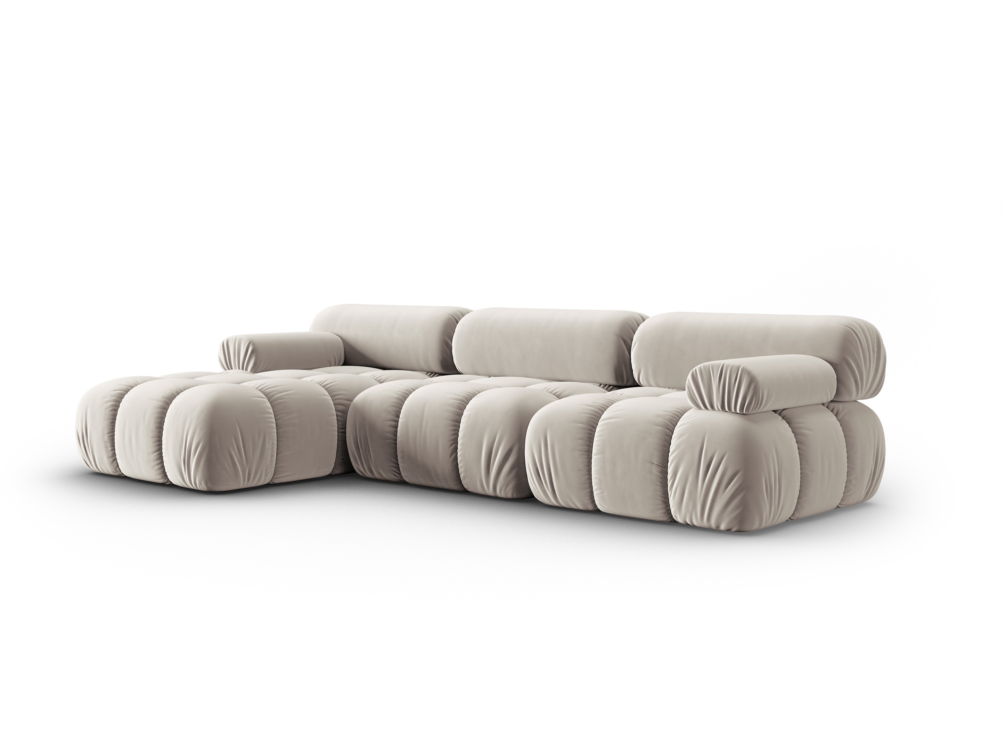 Beige Velvet Corner Sofa for 4 People, Left Side, CORTINA