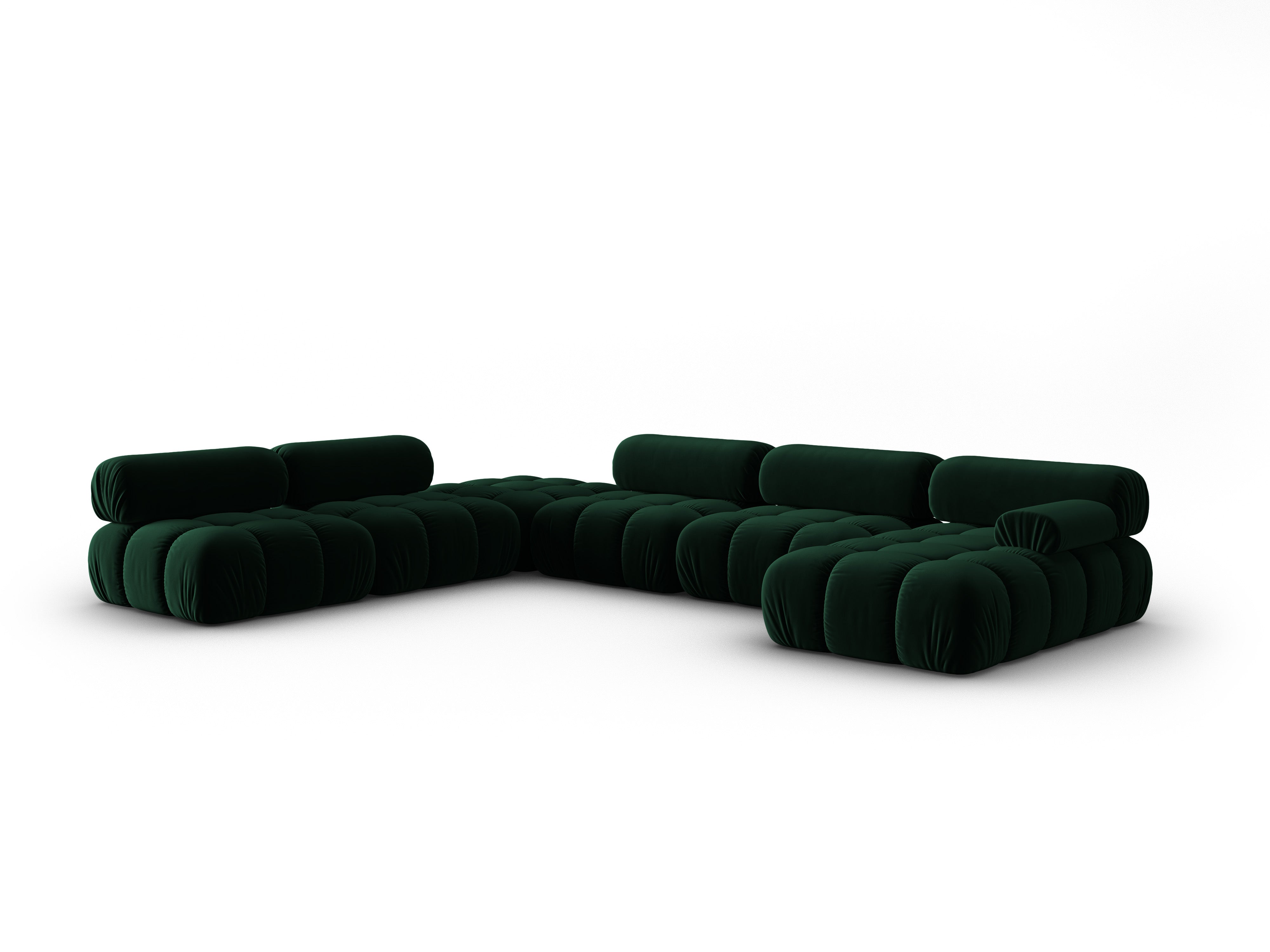 Panoramischer Samt-Ecksofa links CORTINA in Flaschengrün