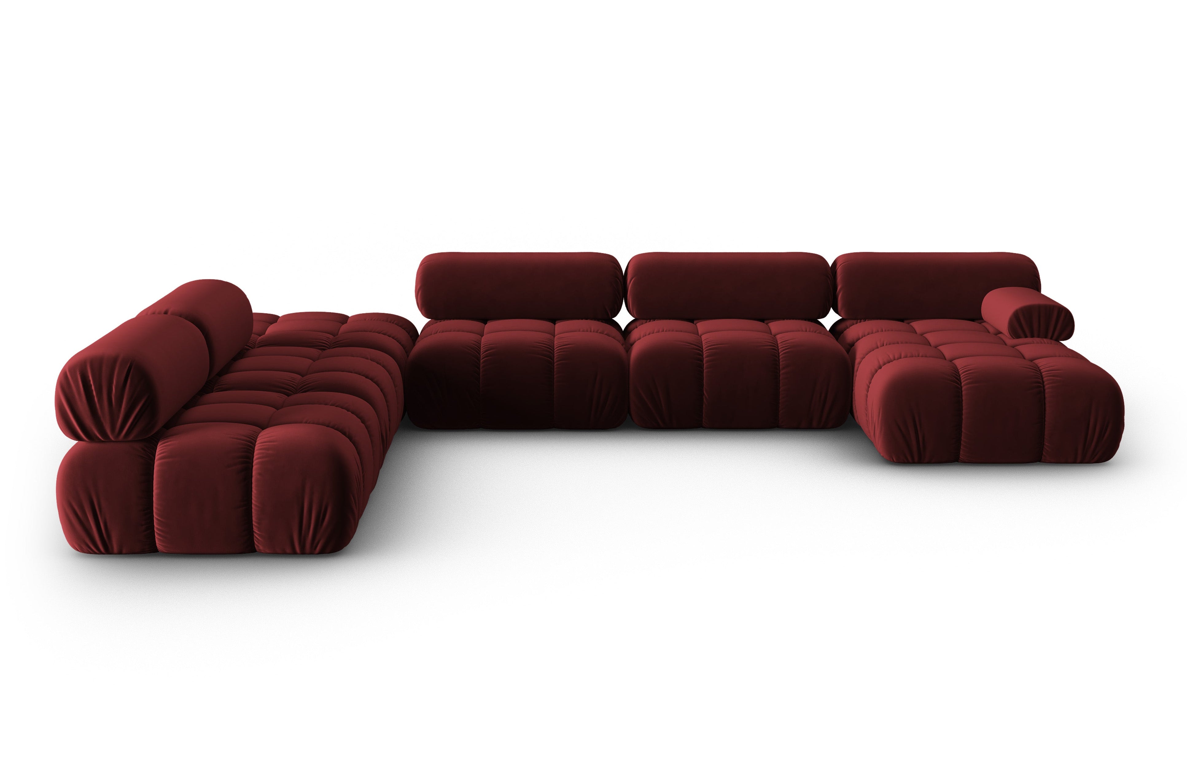 Panoramischer Samt-Ecksofa links CORTINA weinrot