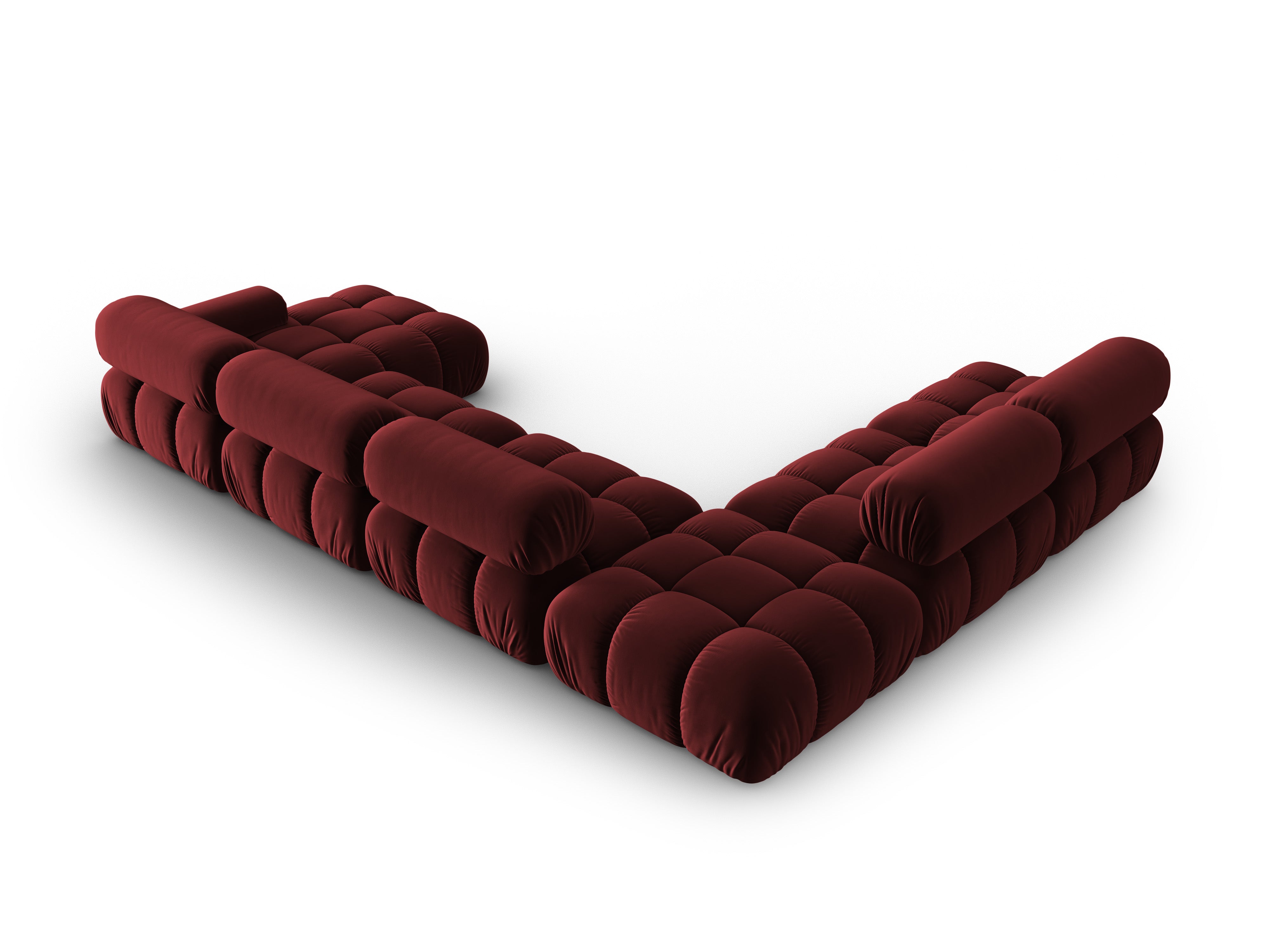 Panoramischer Samt-Ecksofa links CORTINA weinrot