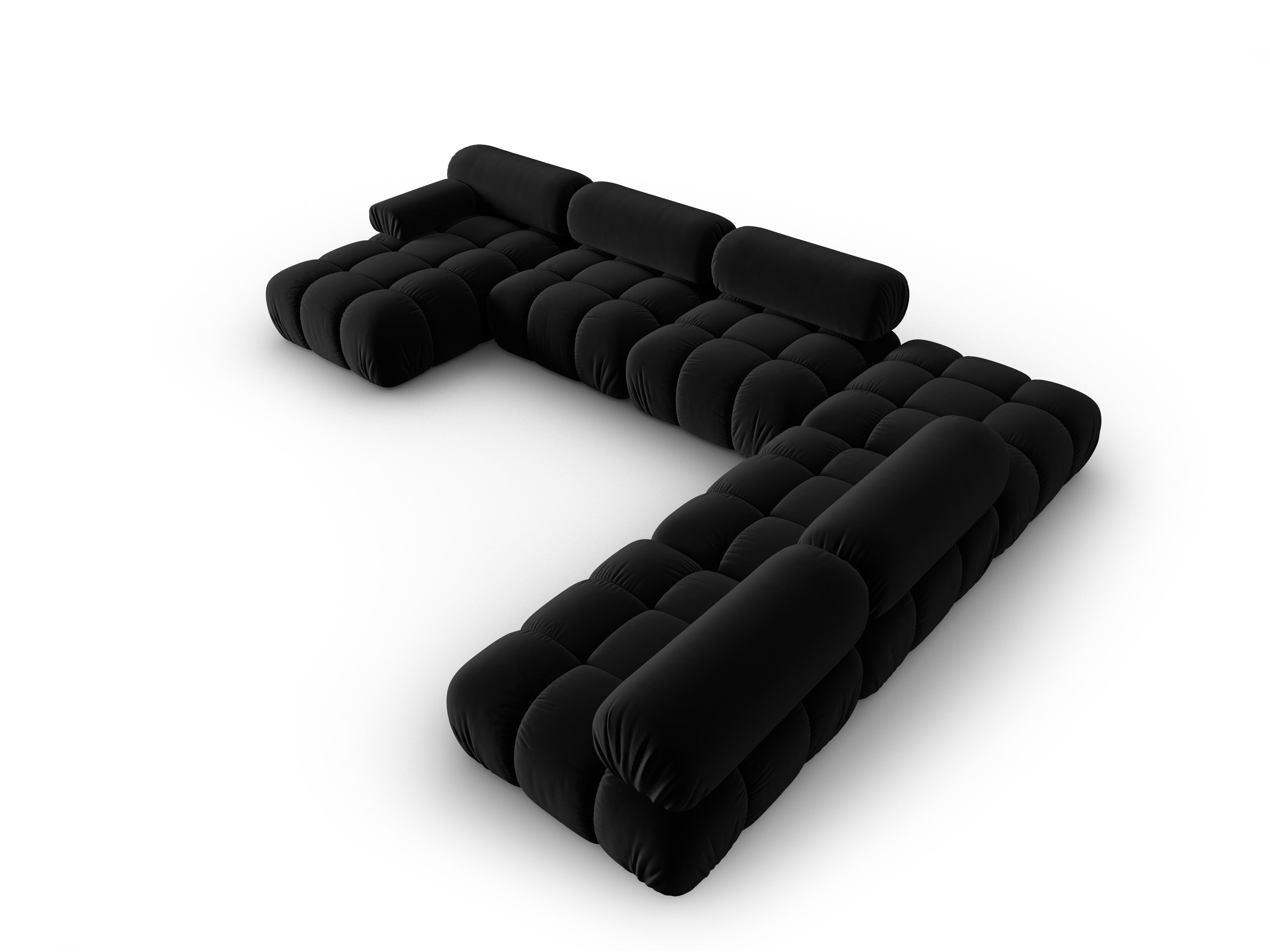 Panoramischer Samt-Ecksofa rechts CORTINA schwarz