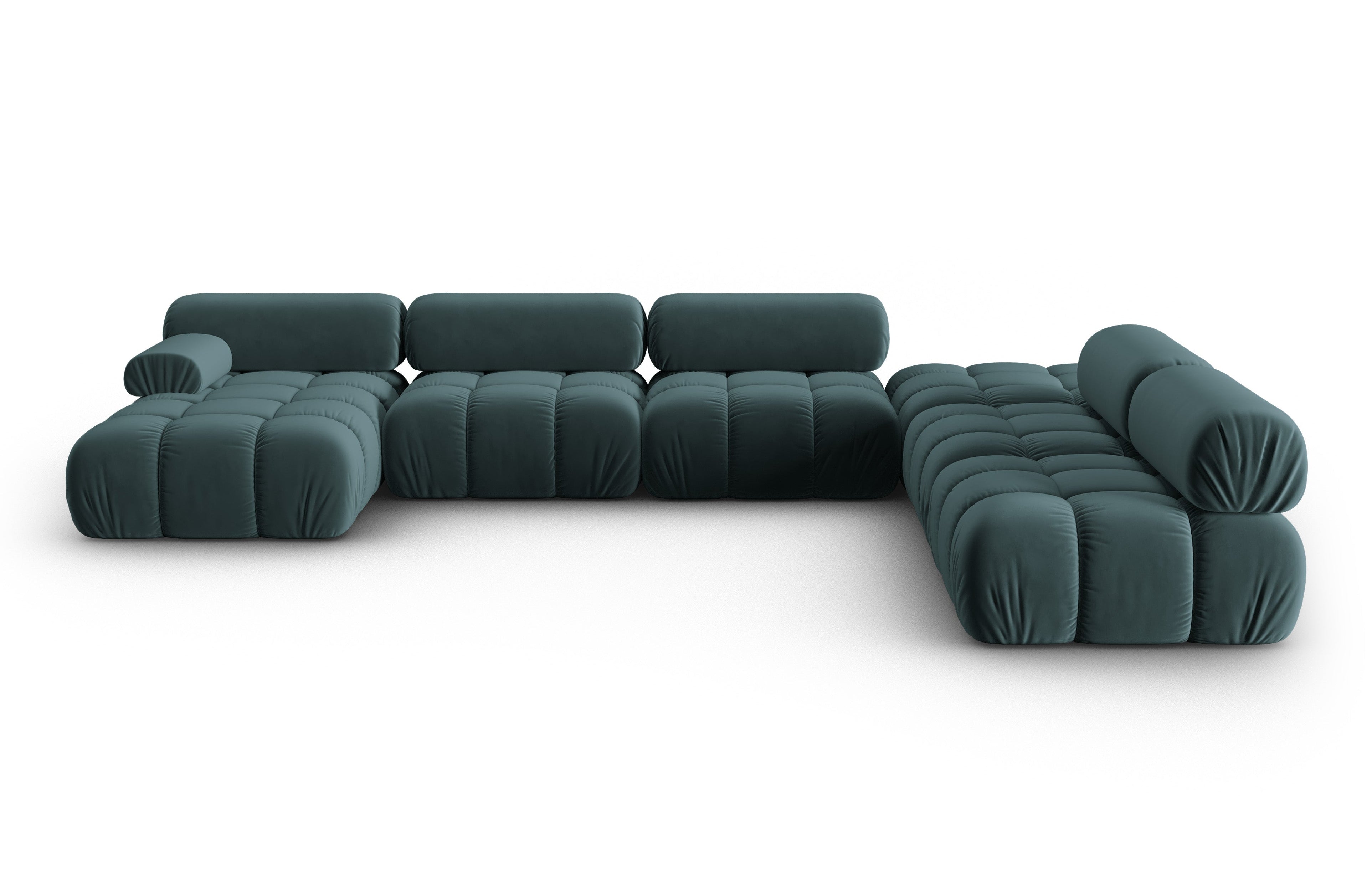 Panoramischer Samt-Ecksofa rechts CORTINA türkis