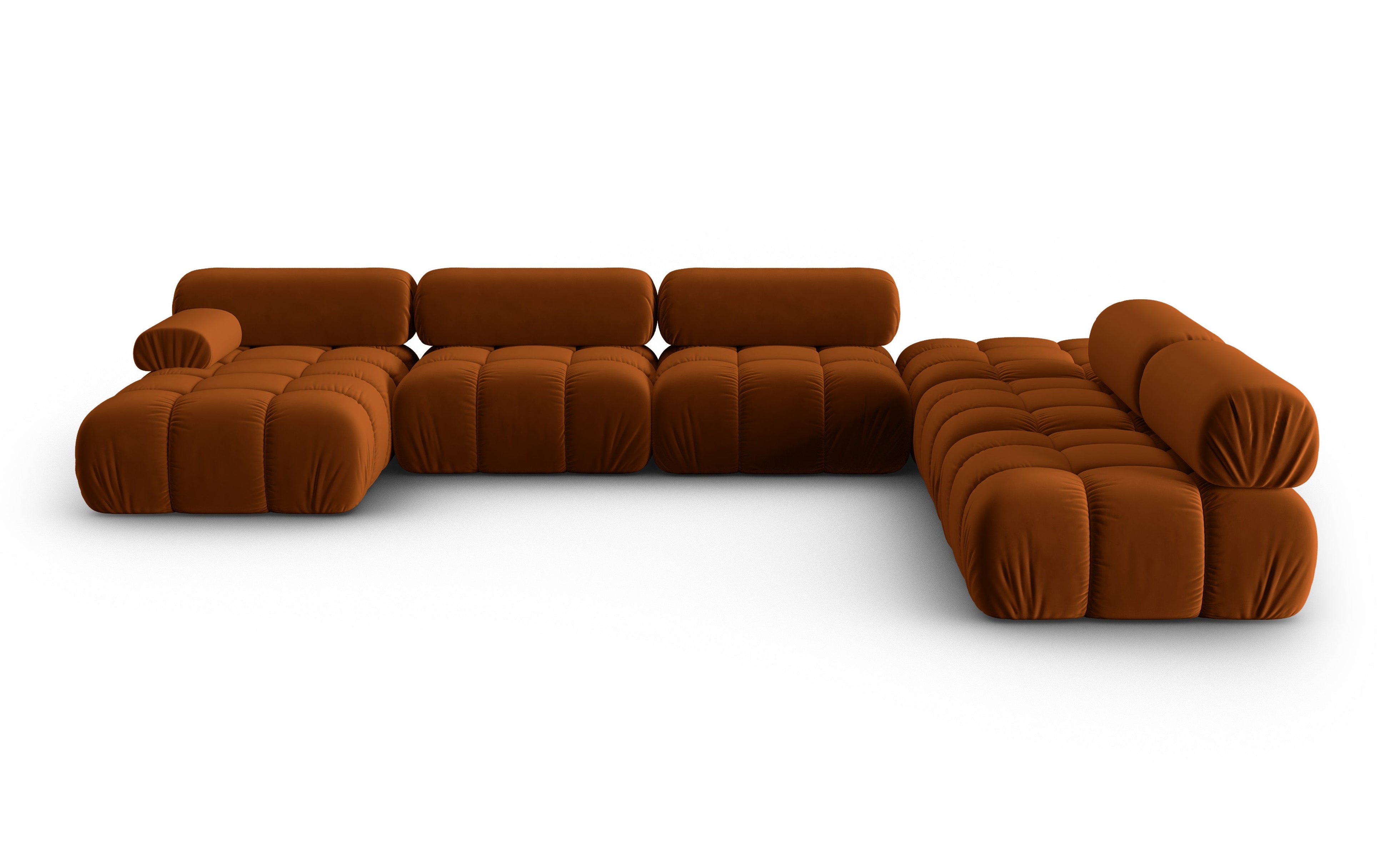 Panoramischer Samt-Ecksofa rechts CORTINA ziegelrot