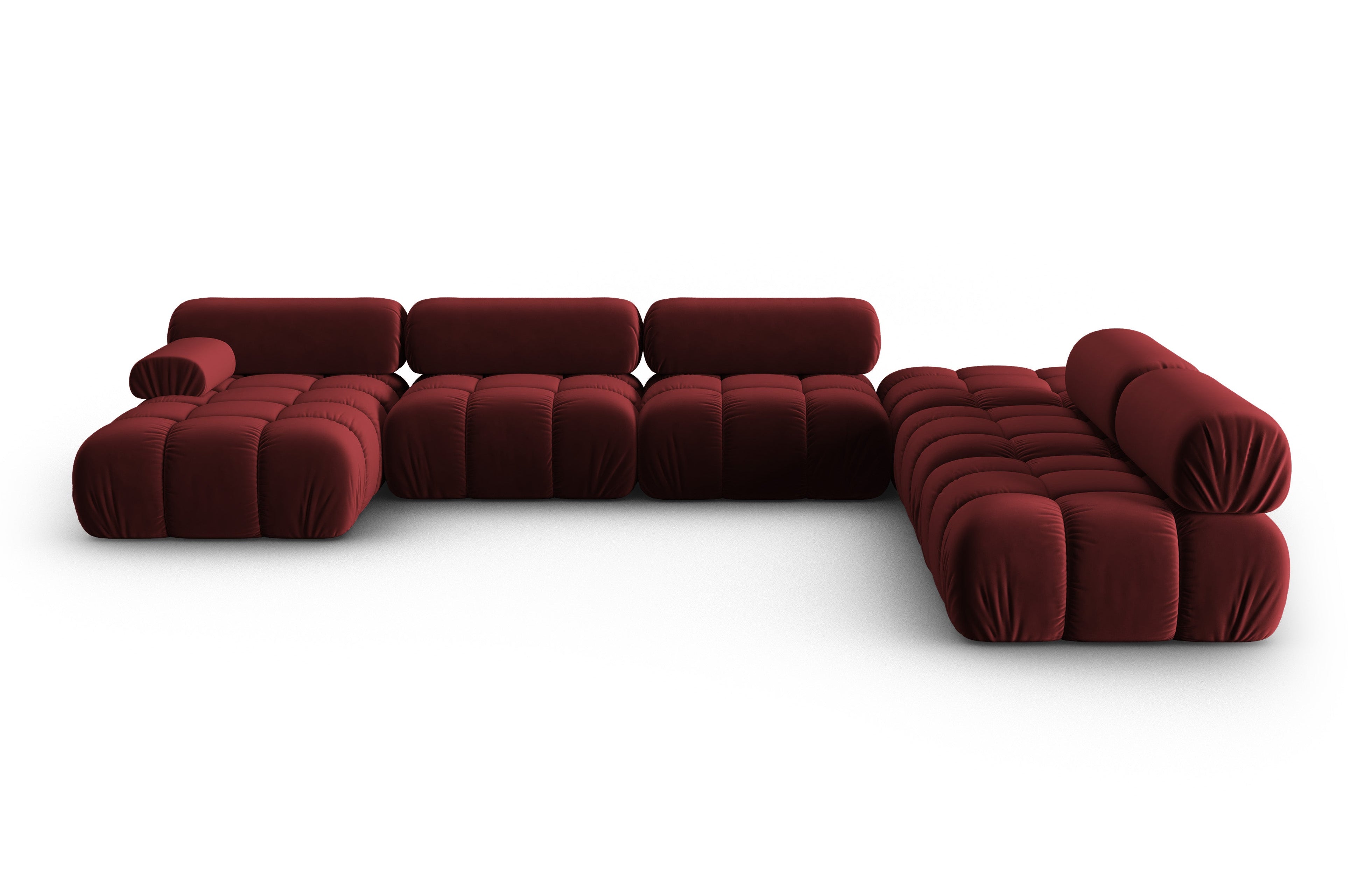 Panoramischer Samt-Ecksofa rechts CORTINA weinrot