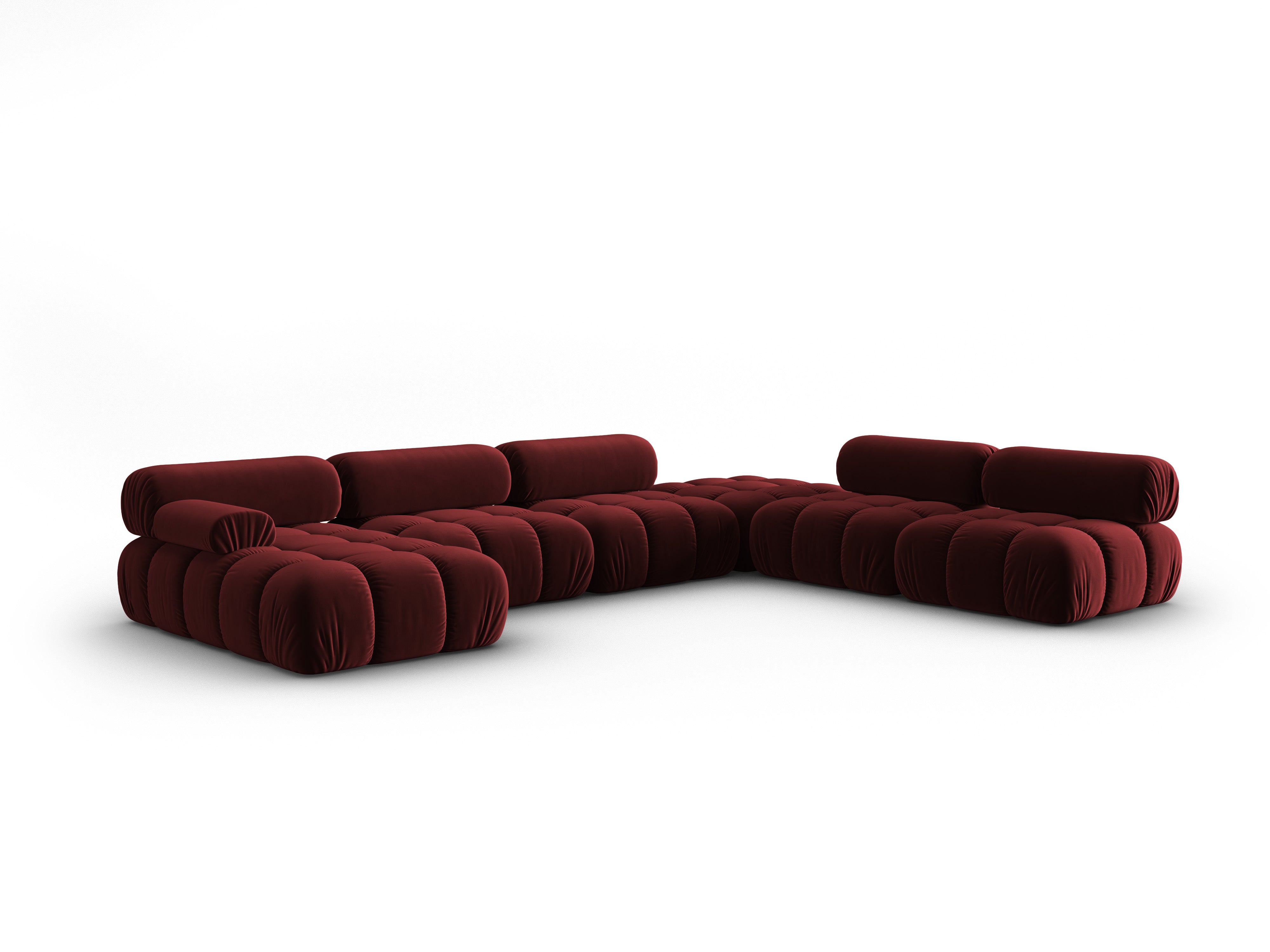 Panoramischer Samt-Ecksofa rechts CORTINA weinrot