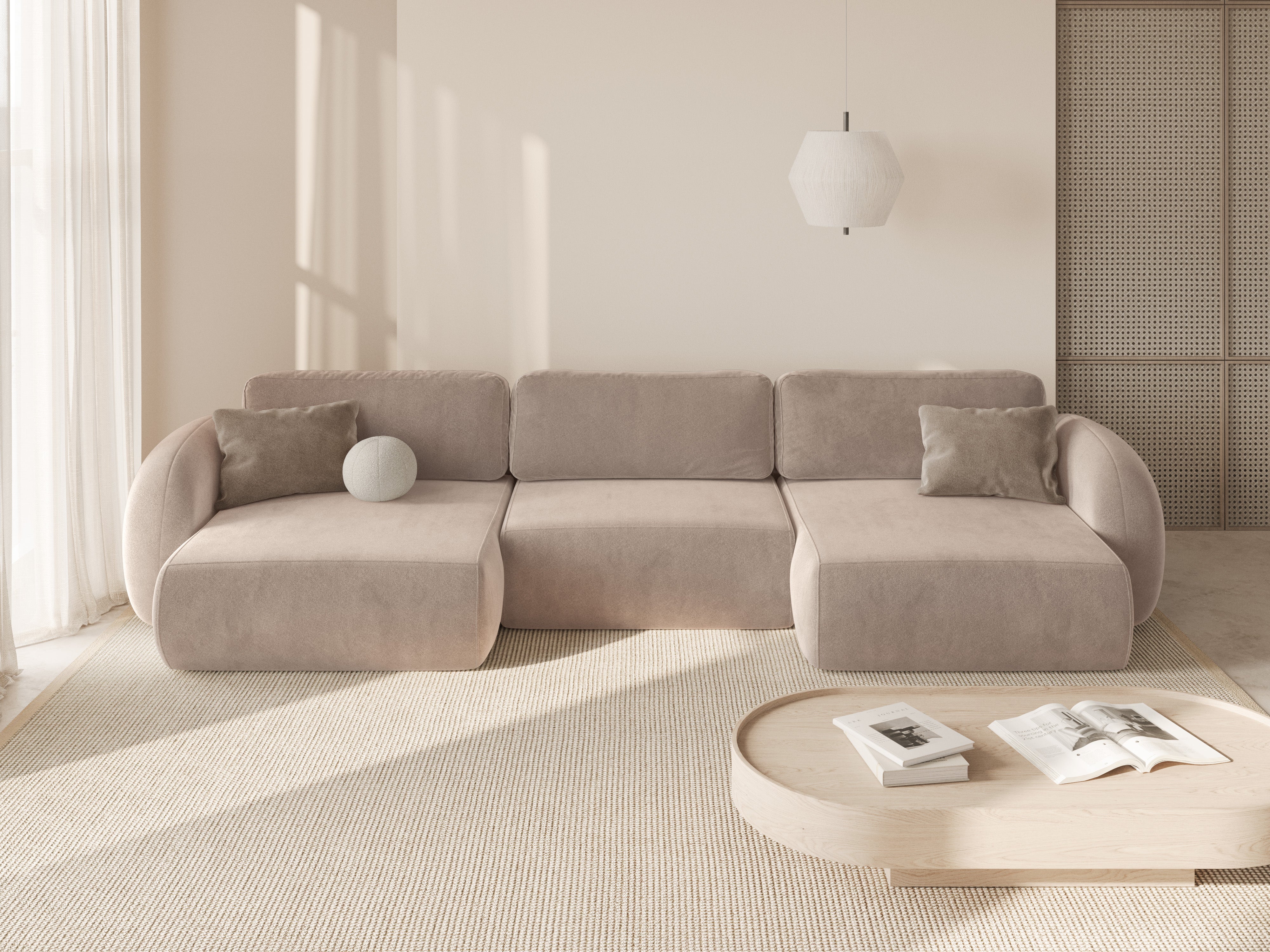 Sofa panoramisch aus Samt mit Schlaf-Funktion für 5 Personen TONALE beige