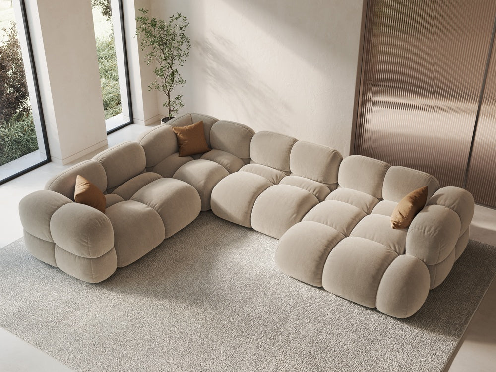 Left-facing U-shaped velvet corner sofa LORETTO beige