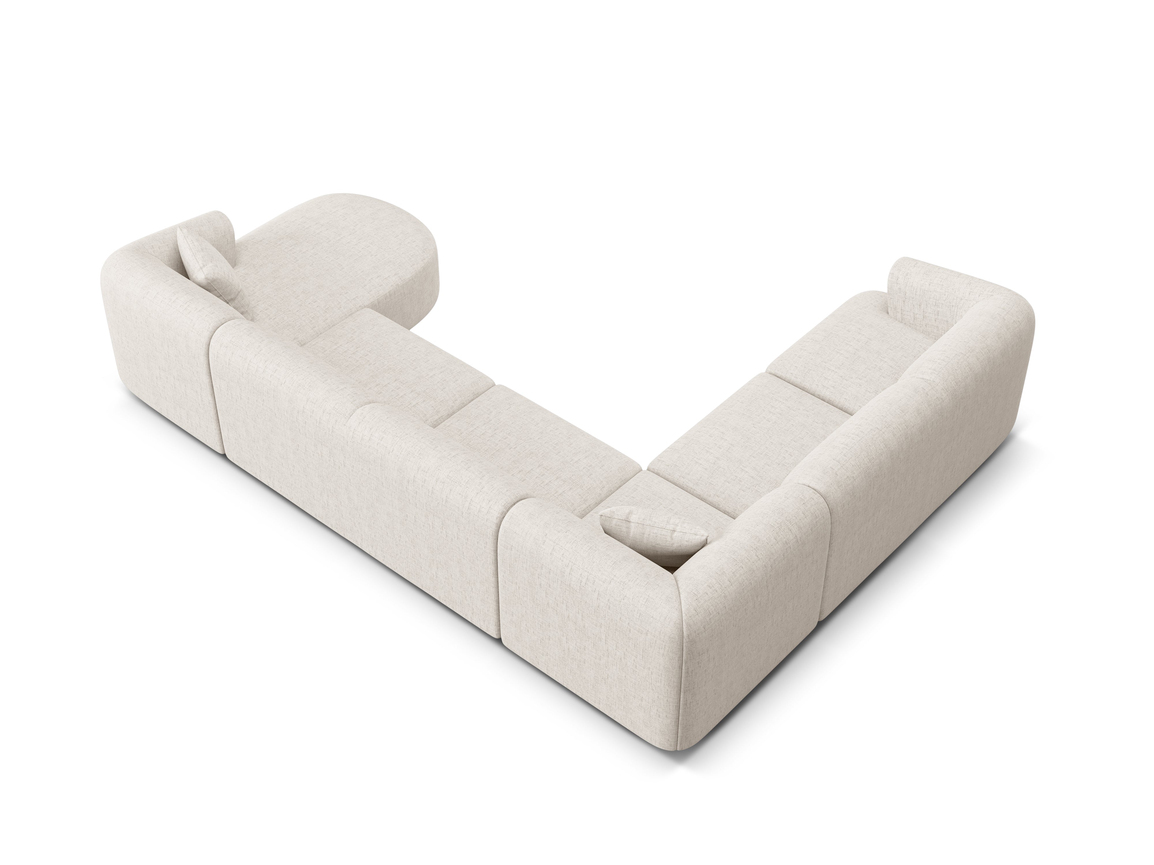 Left-sided panoramic corner sofa for 7 people CAMPI cream chenille