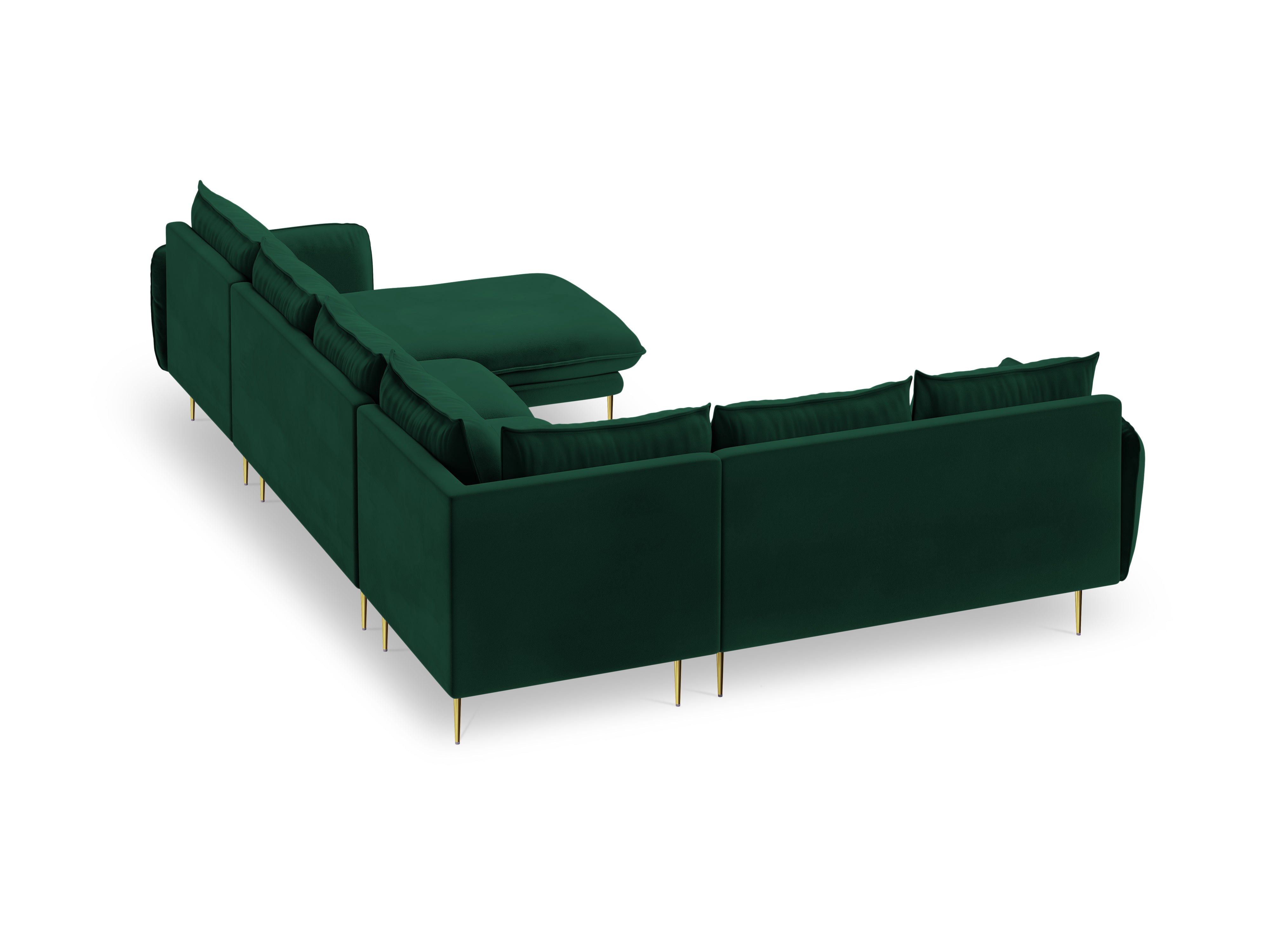 Panoramic Velvet Corner Sofa Left-Handed 7-Seater VIENNA Bottle Green with Gold Base