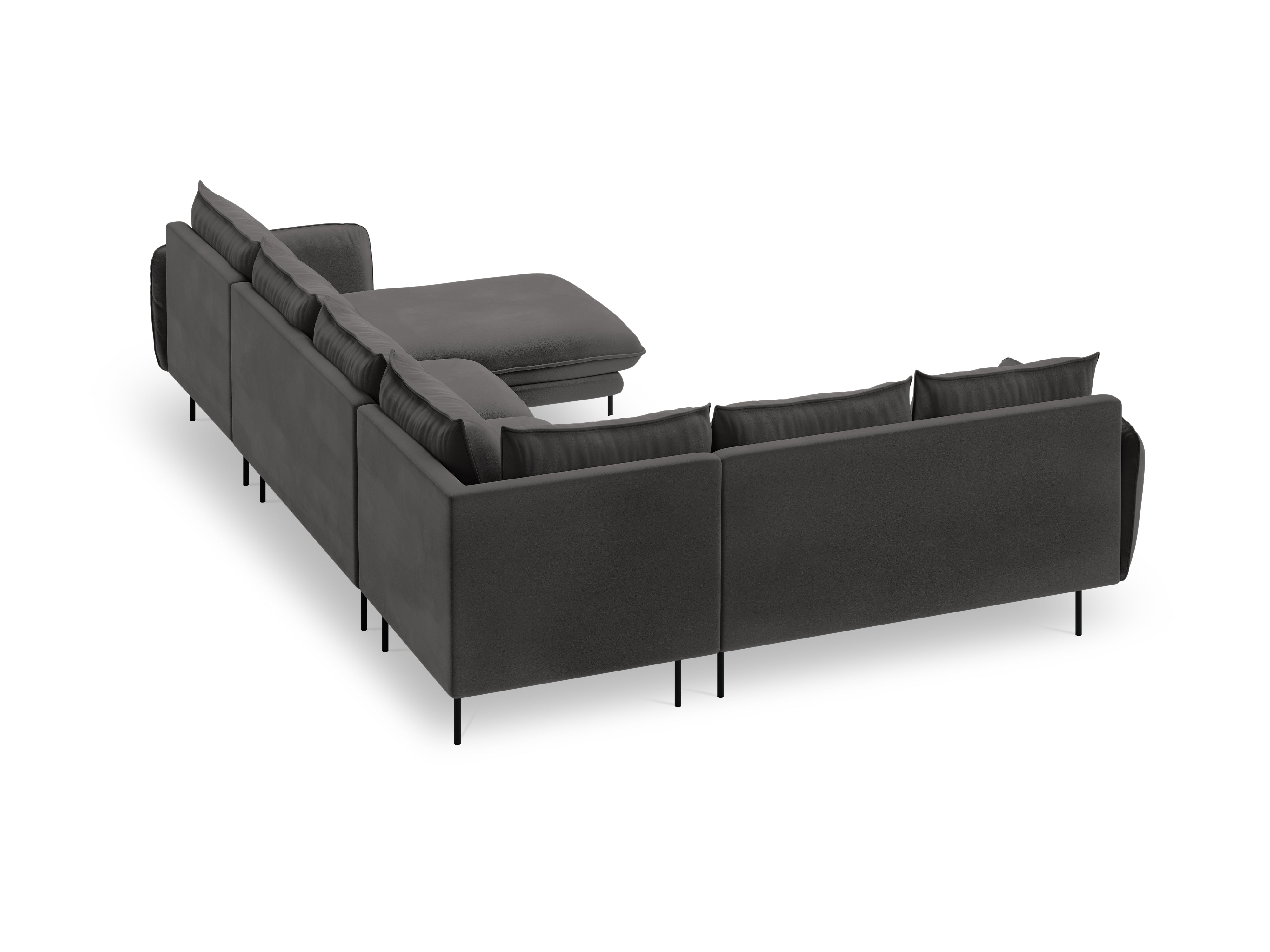 Panoramic Velvet Left-Facing Sofa for 7 People VIENNA Dark Gray with Black Base