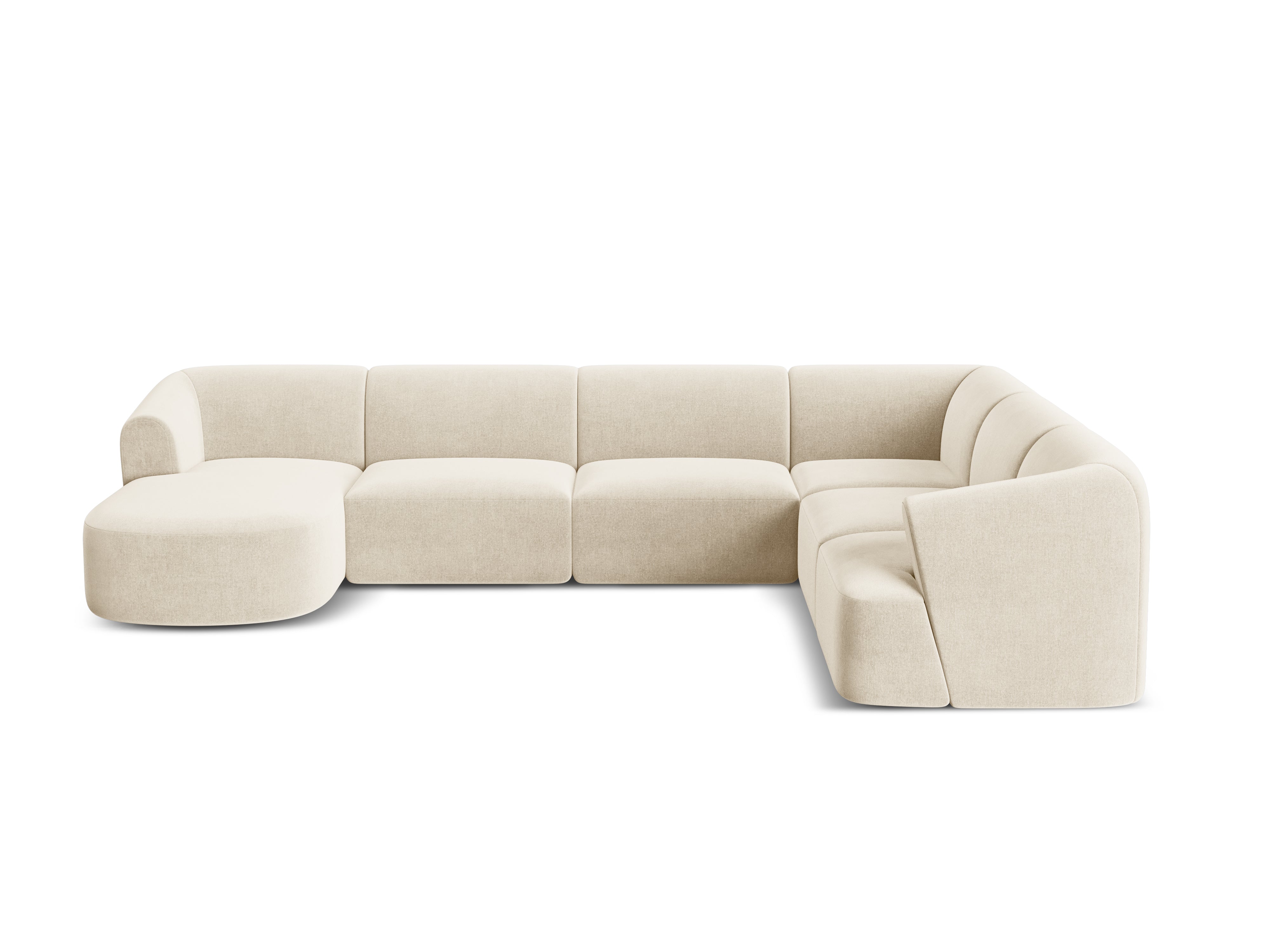 Right-facing velvet panoramic corner sofa for 7 people CAMPI light beige