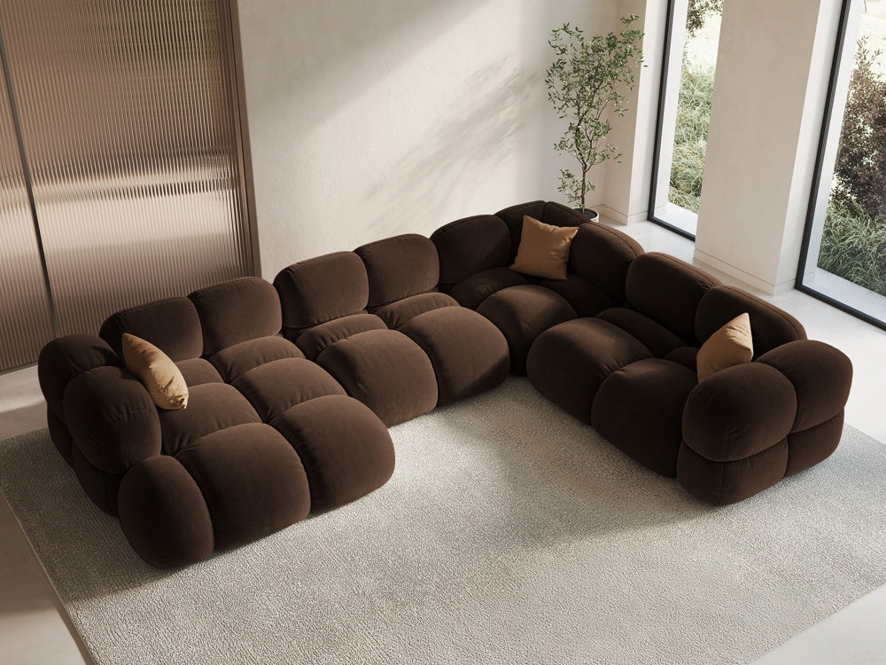 Right-facing U-shaped velvet corner sofa LORETTO chocolate