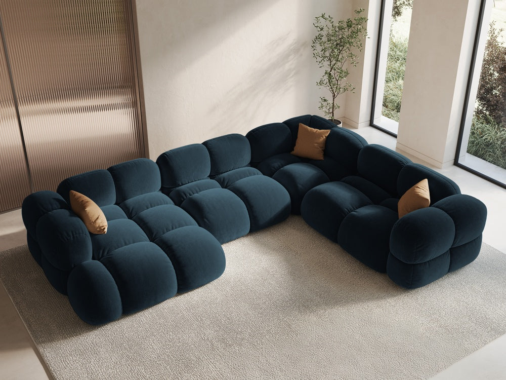 Velvet U-shaped right-facing corner sofa LORETTO petrol