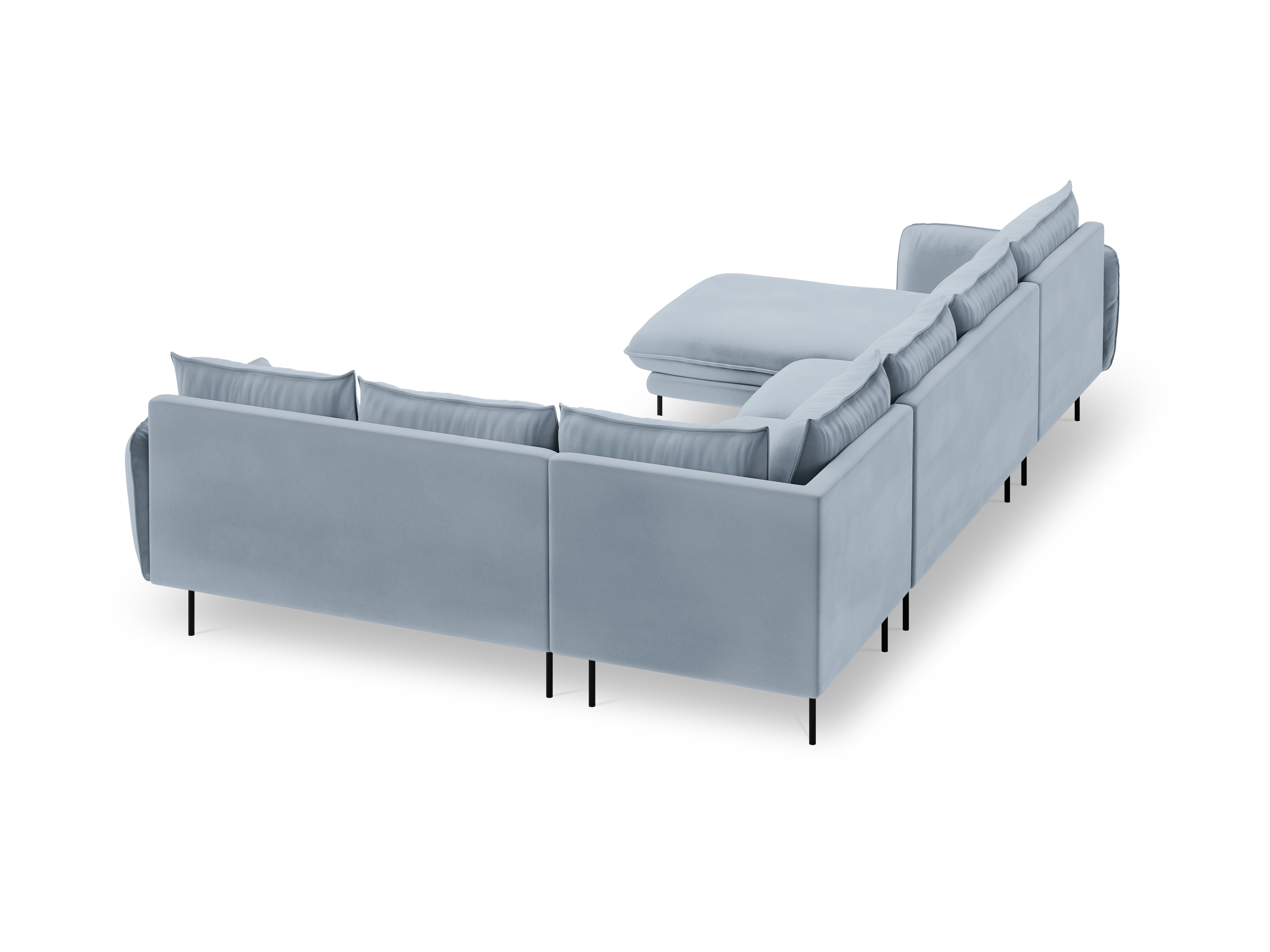 Panoramic Velvet Corner Sofa Right-Handed 7-Seater VIENNA Light Blue with Black Base