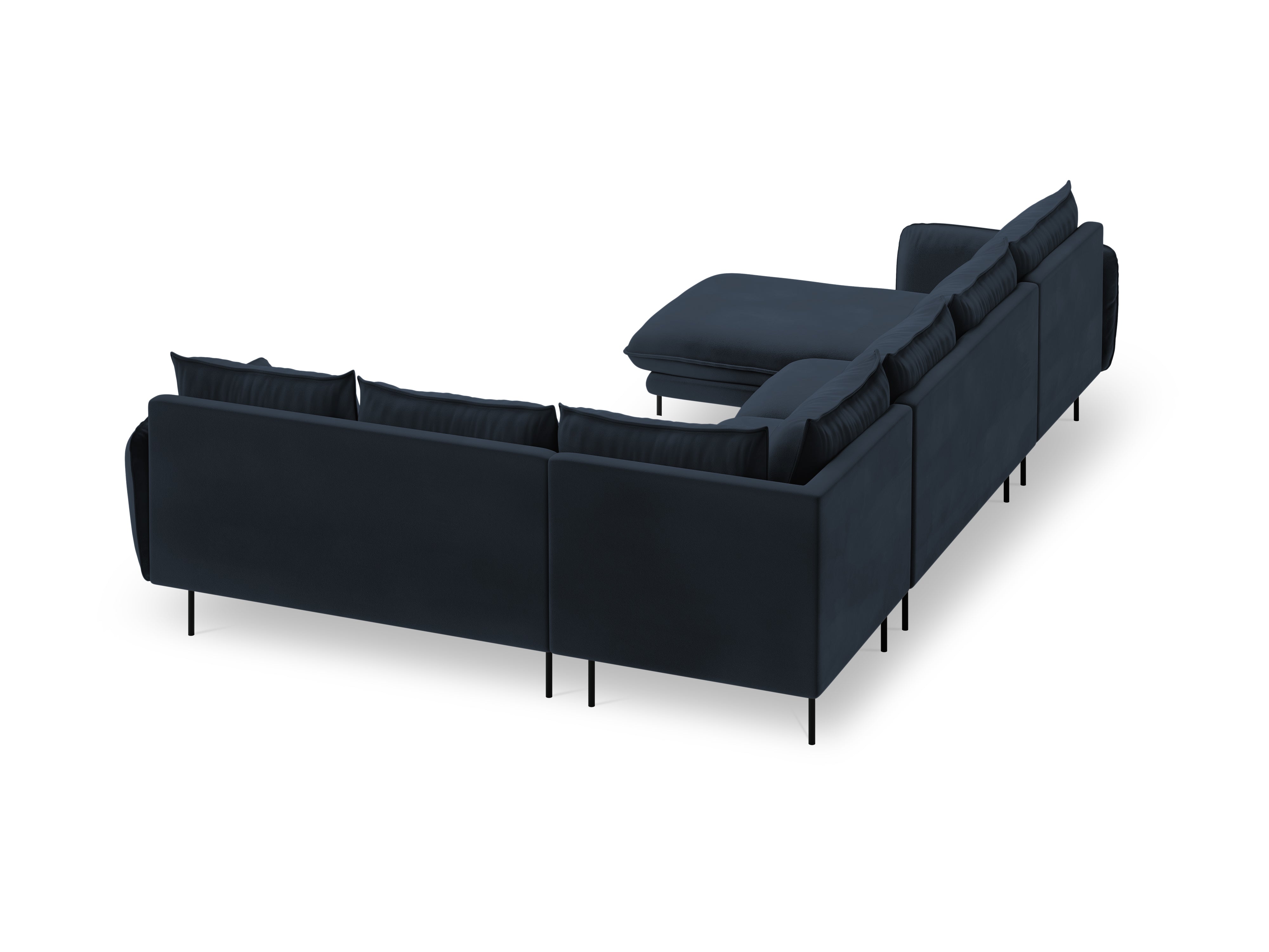 Panoramic Velvet Corner Sofa Right-Handed 7-Seater VIENNA Dark Blue with Black Base