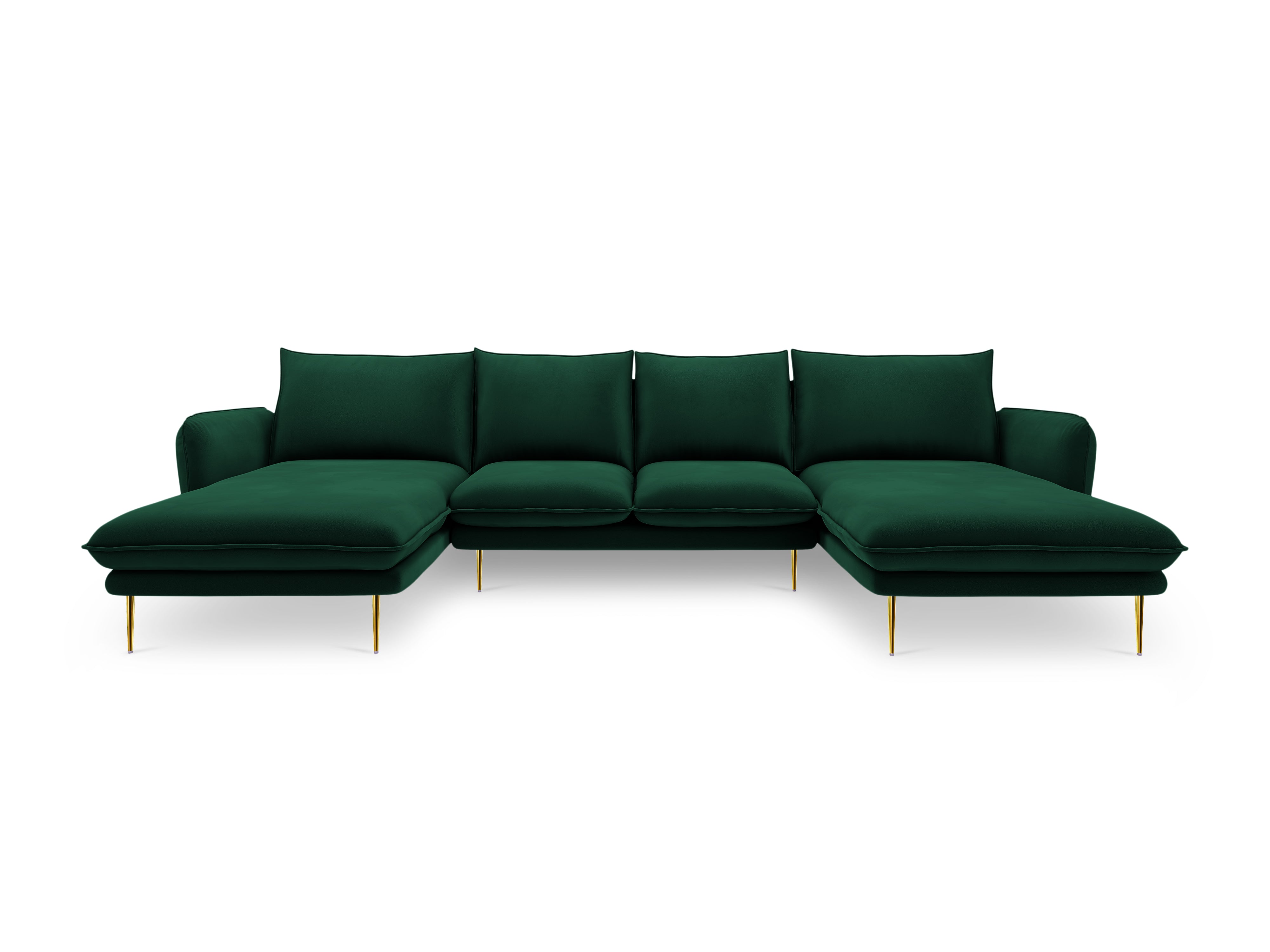 Panoramic Velvet Sofa for 6 People VIENNA in Bottle Green with Gold Base