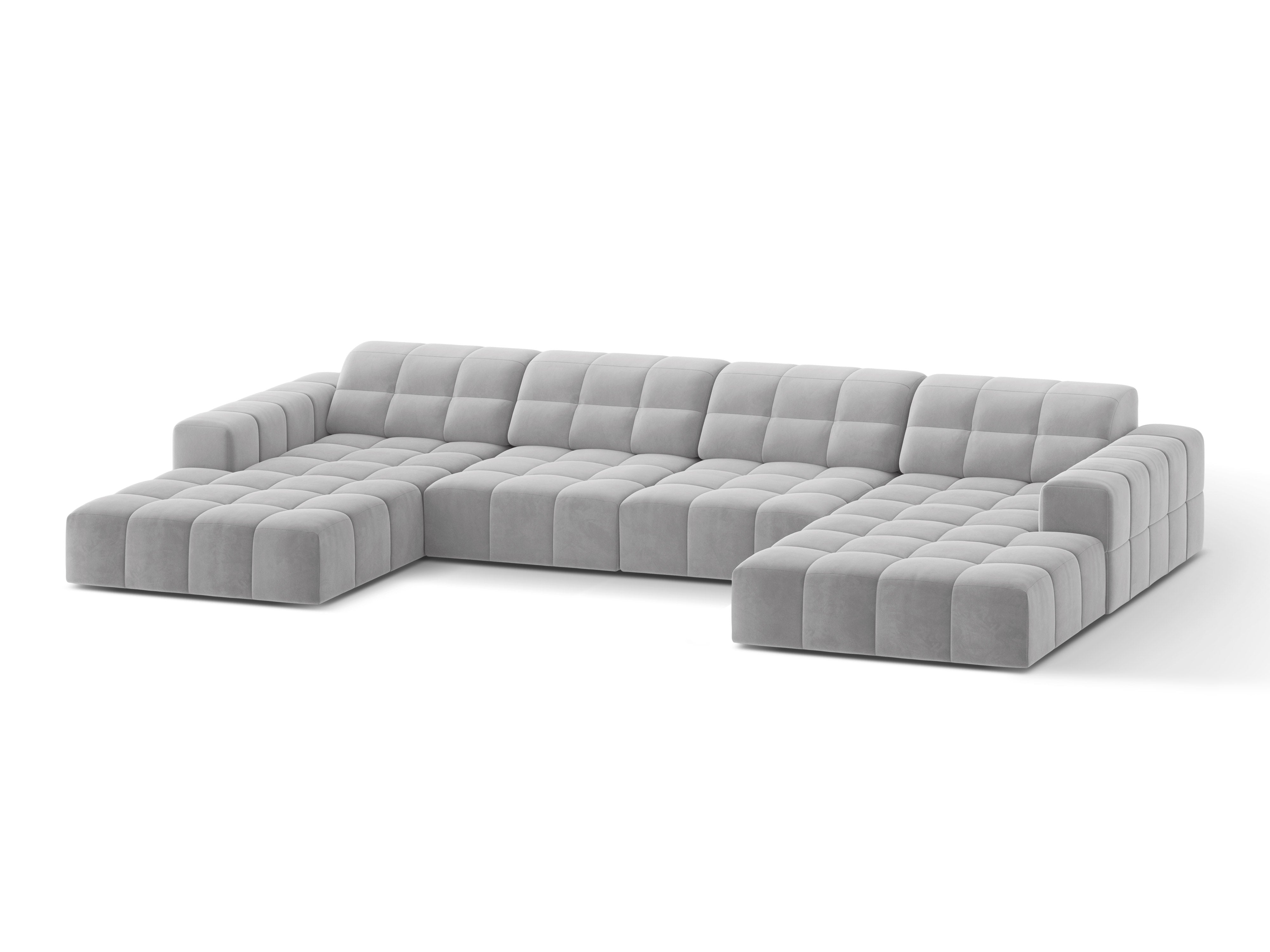 Velvet-Panorama-Sofa 6sitzer Chicago Hellgrau
