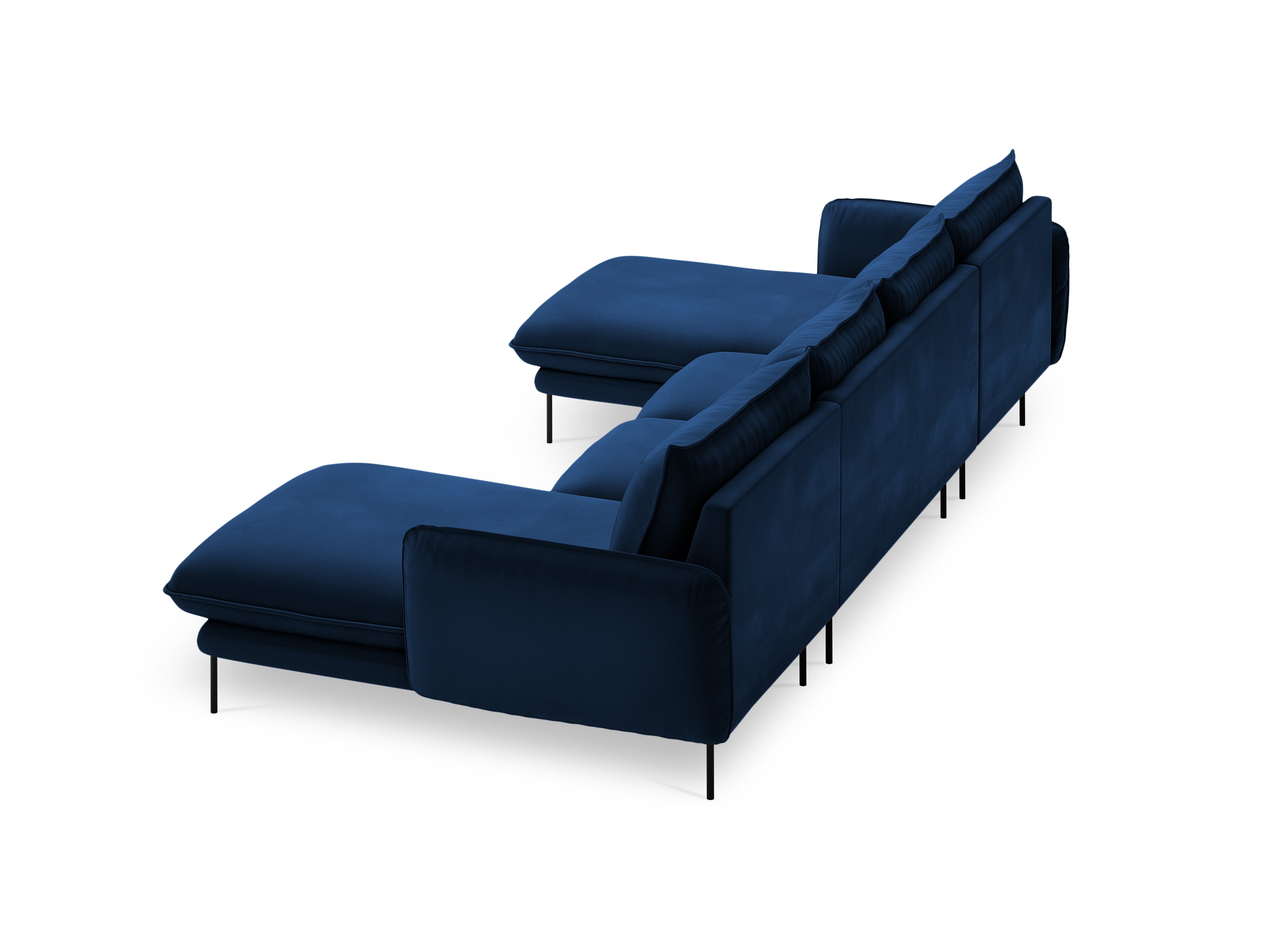 Sofa panoramisch samtig für 6 Personen VIENNA königsblau mit schwarzem Gestell
