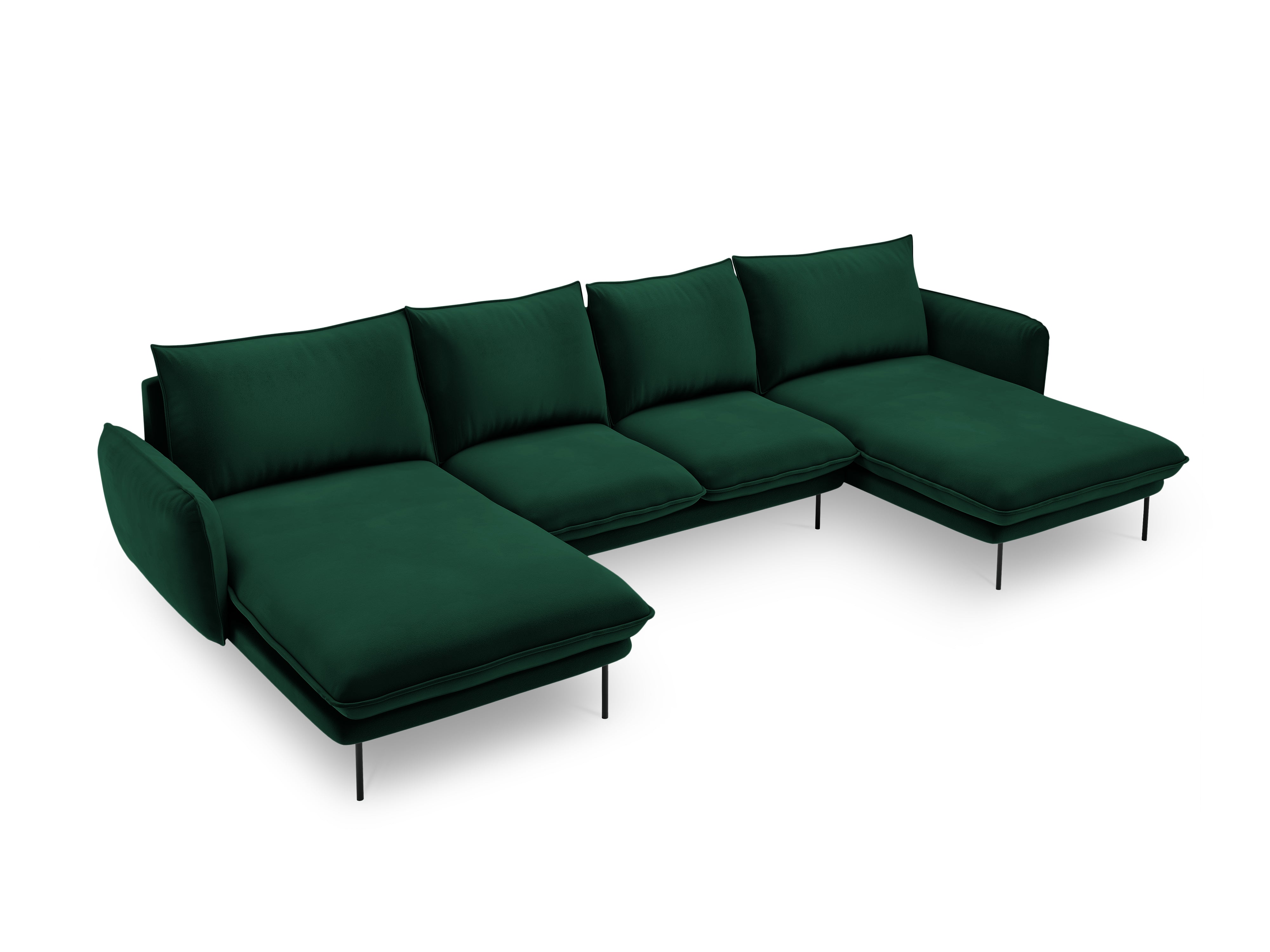 Panoramic Velvet Sofa for 6 People VIENNA in Bottle Green with Black Base