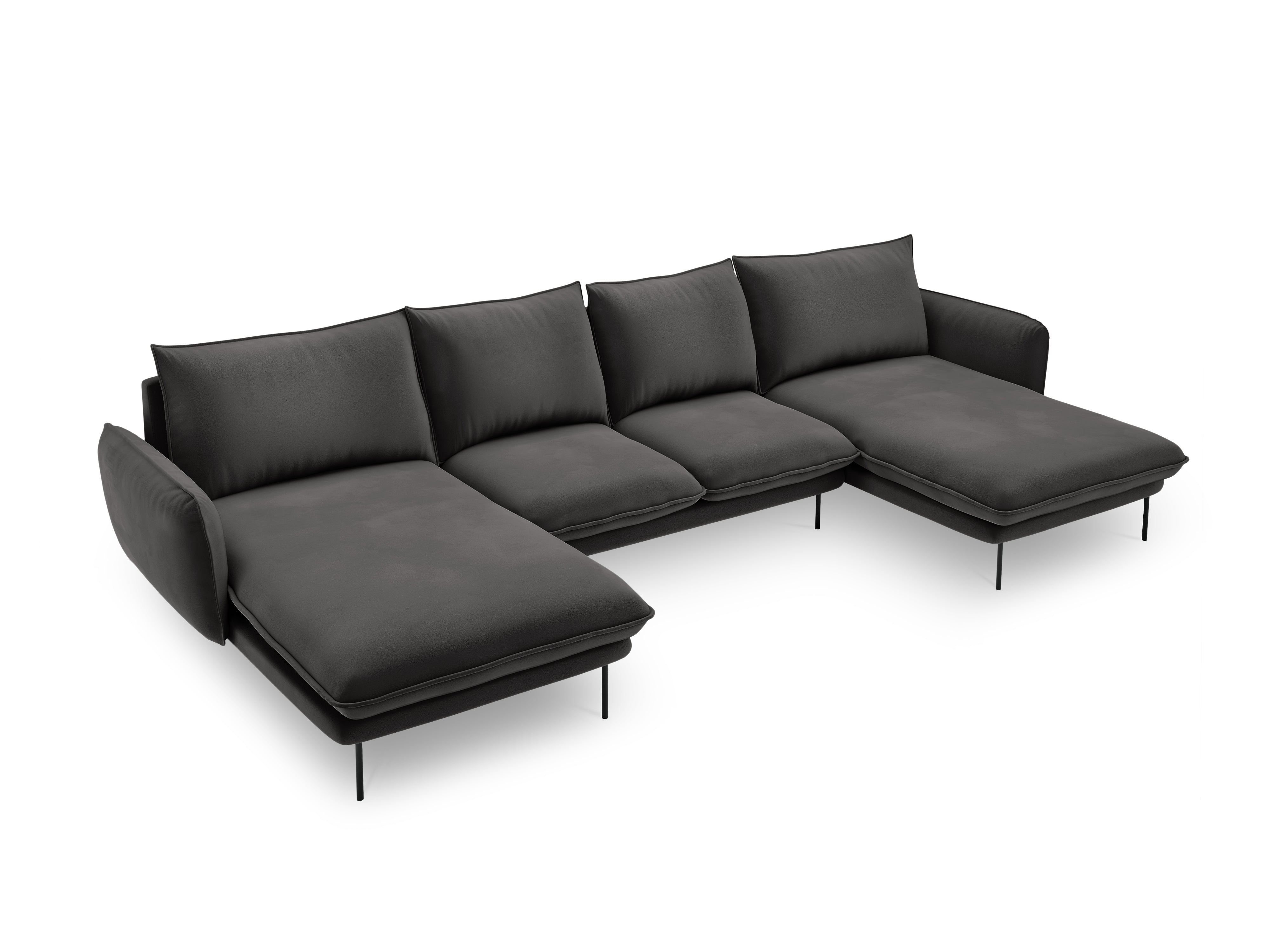 Sofa panoramisch samtig für 6 Personen VIENNA dunkelgrau mit schwarzem Fuß