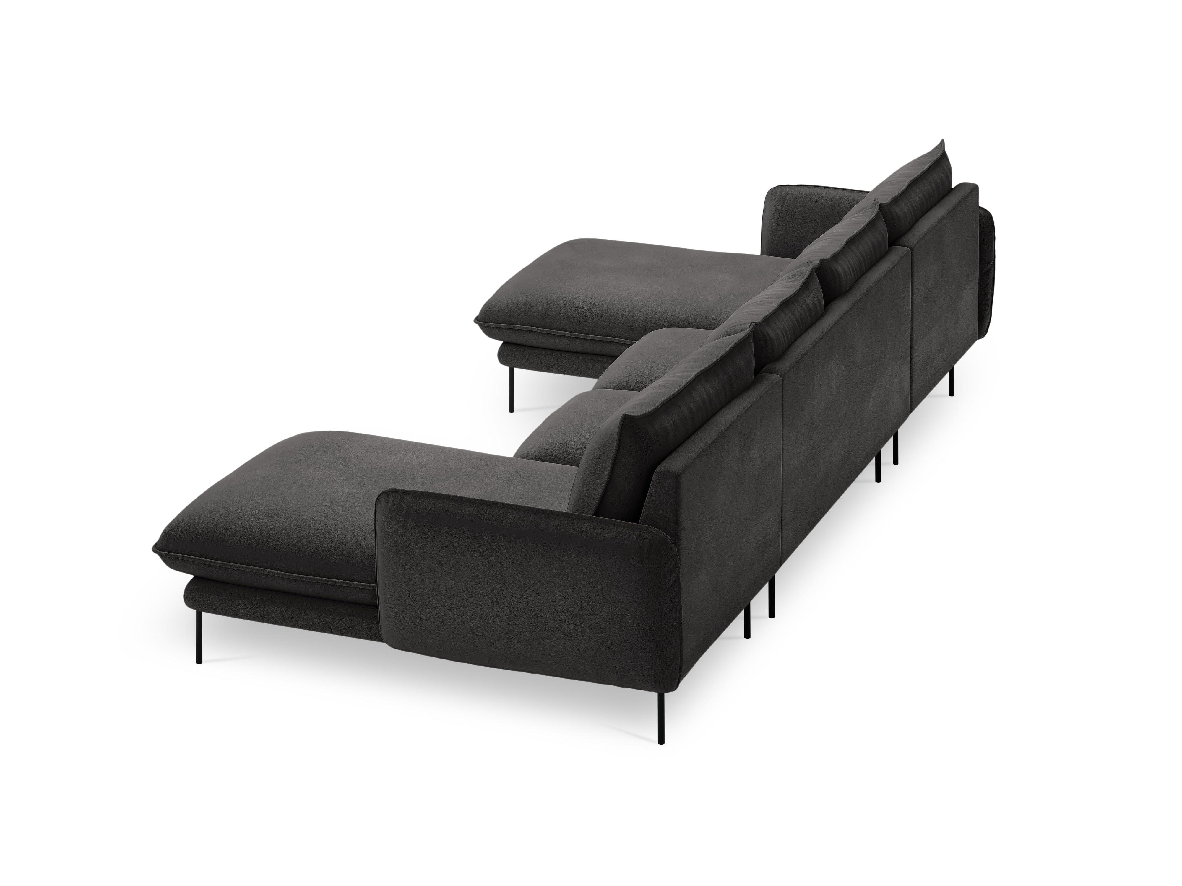 Sofa panoramisch samtig für 6 Personen VIENNA dunkelgrau mit schwarzem Fuß
