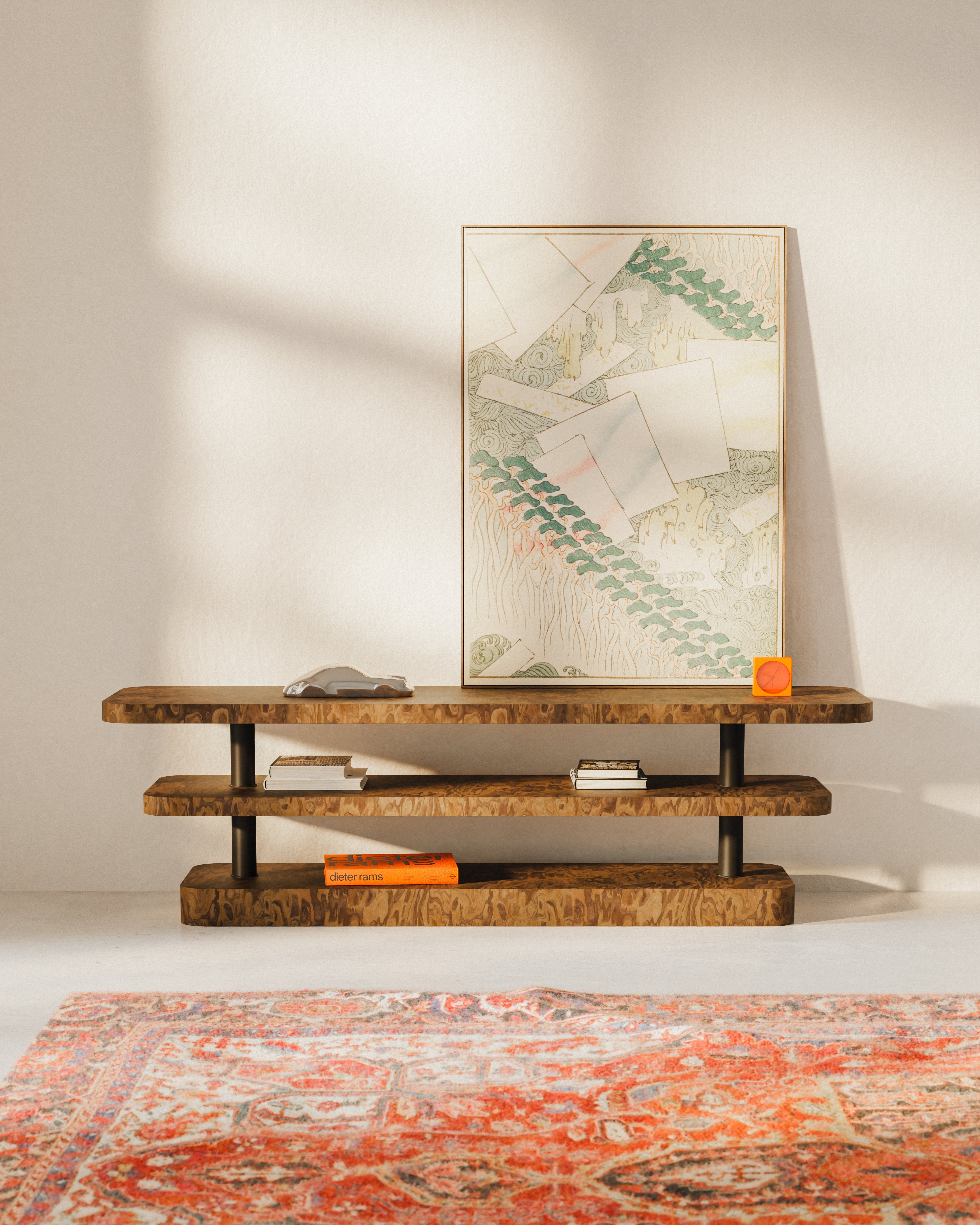 RTV Cabinet REL California Burl Veneer with Black Elements