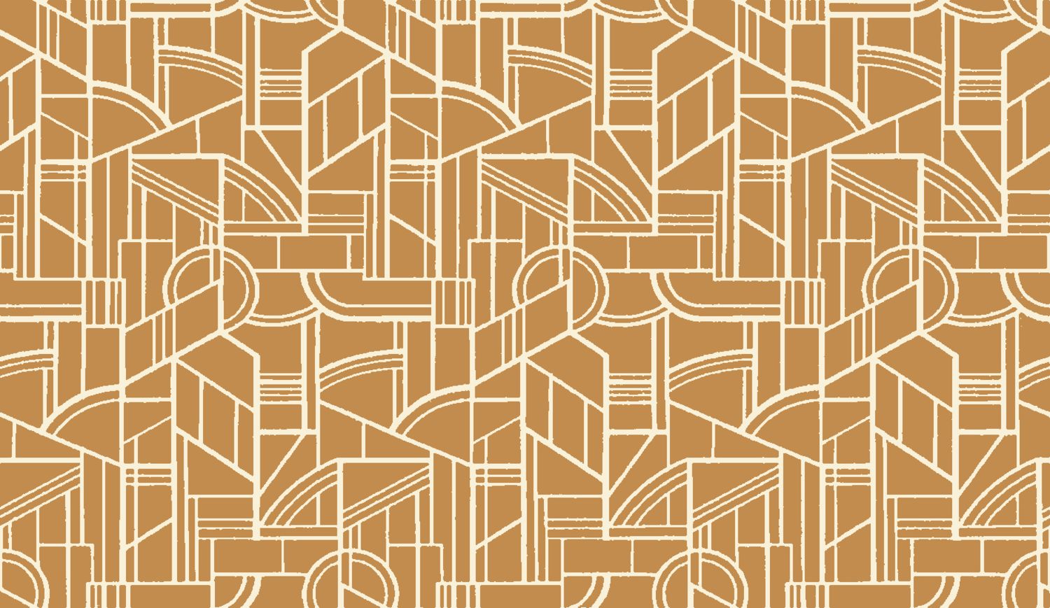 Metallic textile wallpaper with an Art Deco geometric pattern REIMS - AMBRE golden with white