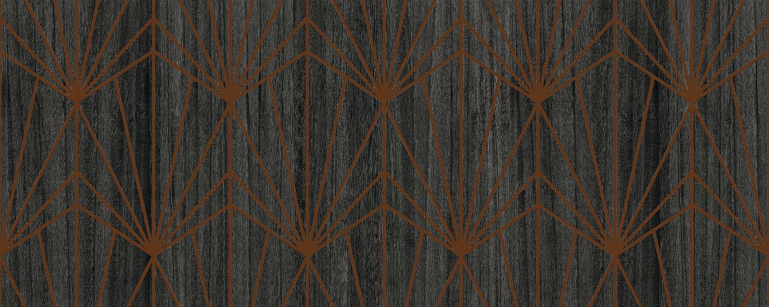 Furnierte Tapete mit geometrischem Art Deco-Muster MYTHIQUE - CARBONE BRONZE dunkelbraun