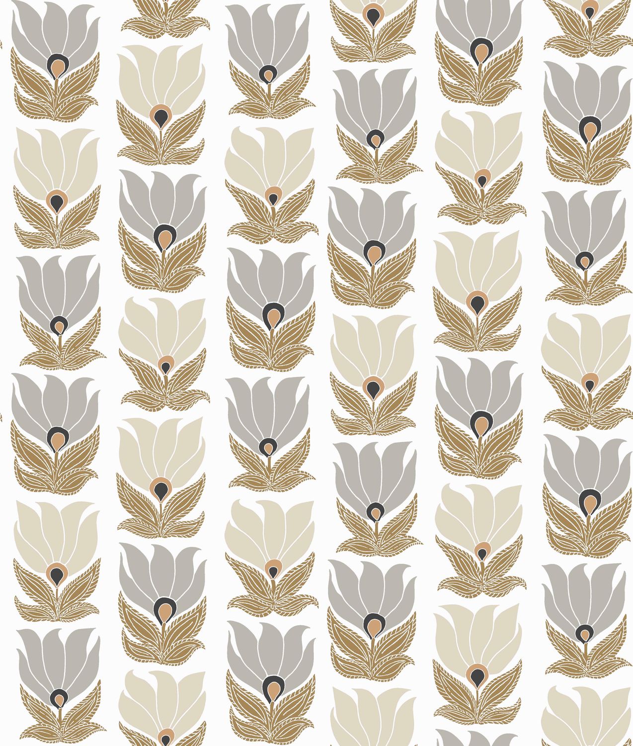 Wallpaper with a floral plant motif DAUPHINE - WHITE/GOLD white with gold