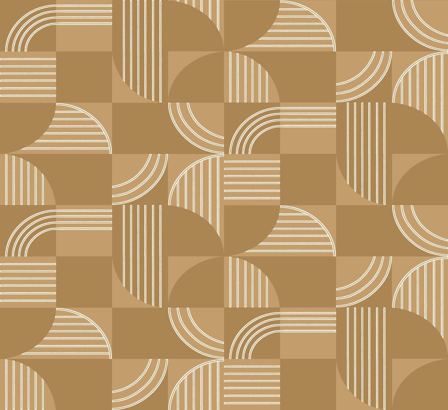 Non-woven wallpaper with a geometric pattern ANNÉES 30 - MORDORÉ caramel brown