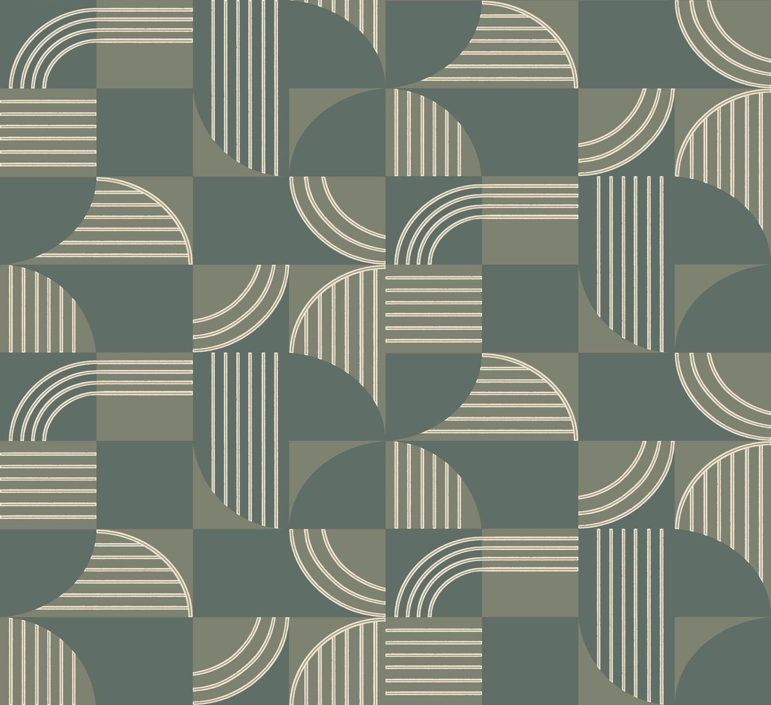 Vlies-Tapete mit geometrischem Muster ANNÉES 30 - VERT DE GRIS meergrün
