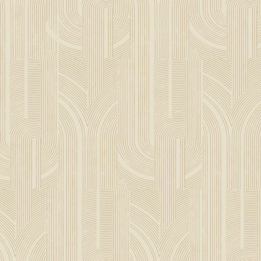 Metallic wallpaper with a geometric striped pattern PORTE DORÉE - SABLE/DORÉ beige with gold