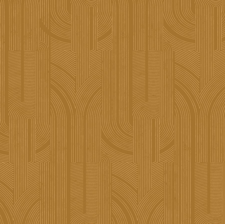 Metallic wallpaper with a geometric striped pattern PORTE DORÉE - AMBRE/DORÉ yellow with gold
