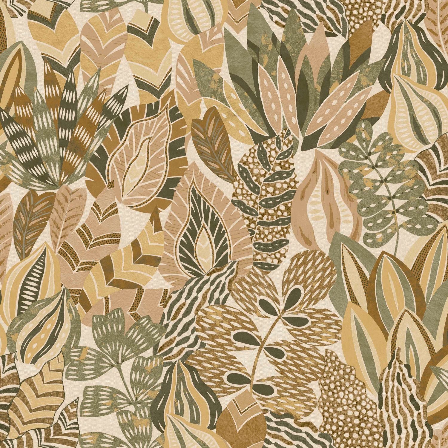 Plant motif wallpaper ALFABIA - KAKI/VANILLA khaki with vanilla