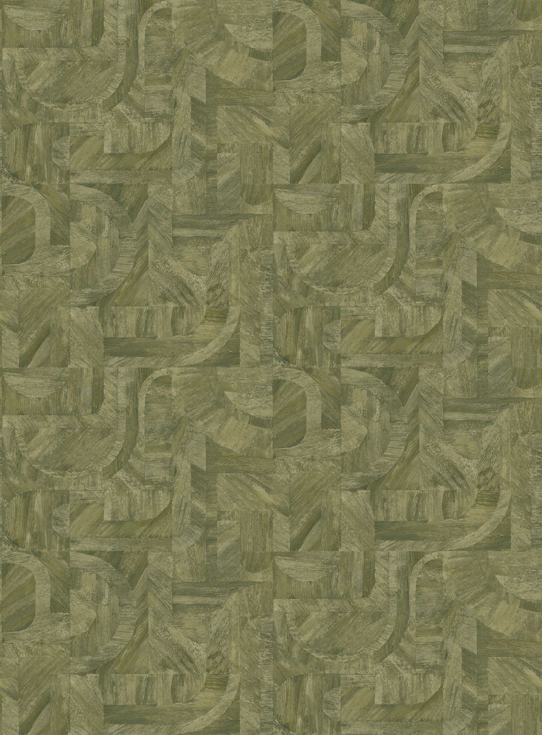 Geometric Wood-Look Textured Wallpaper with Mosaic Pattern INTARSIA - KAKI Green