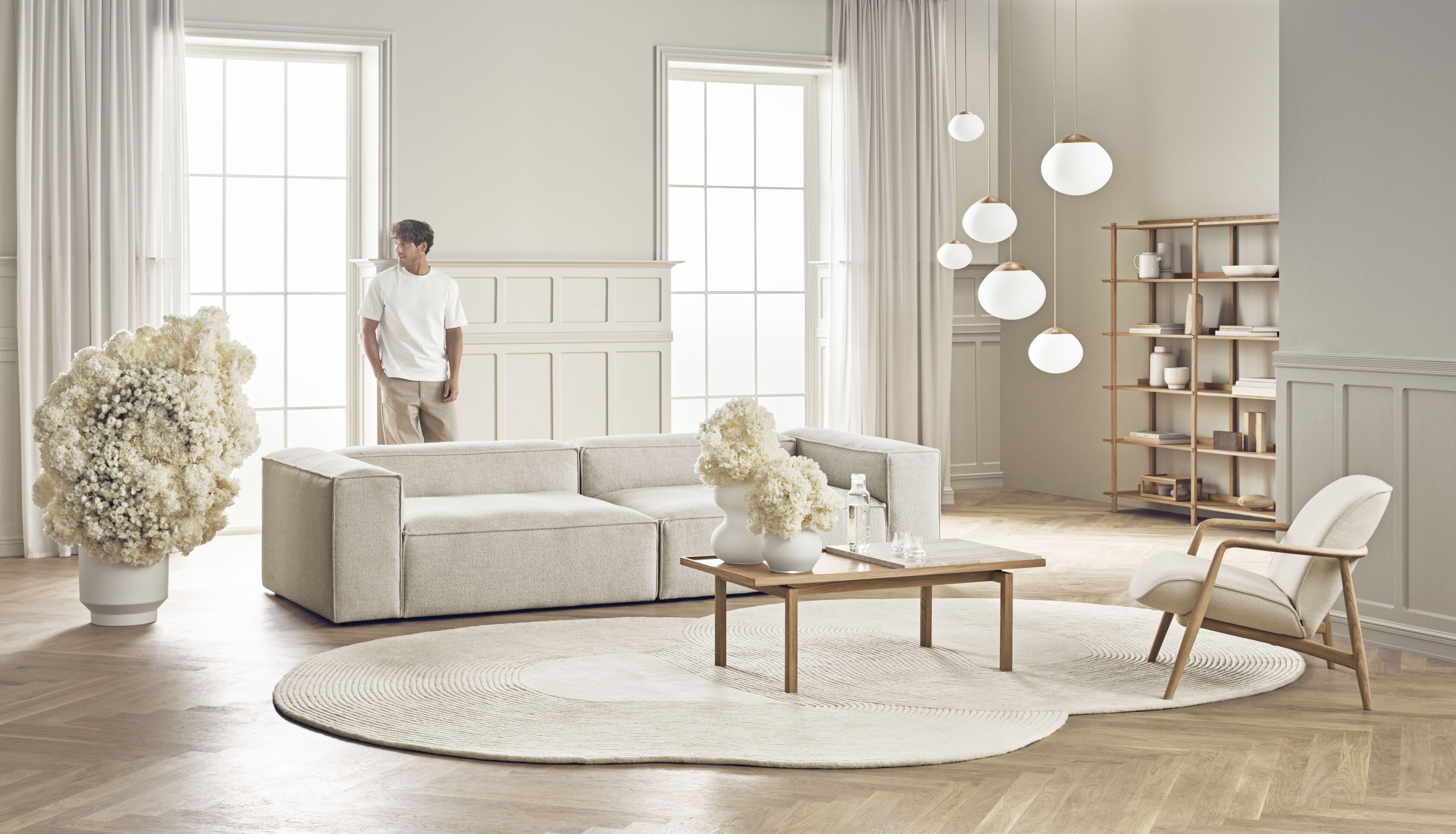 ZEN ROUNDED oval rug beige