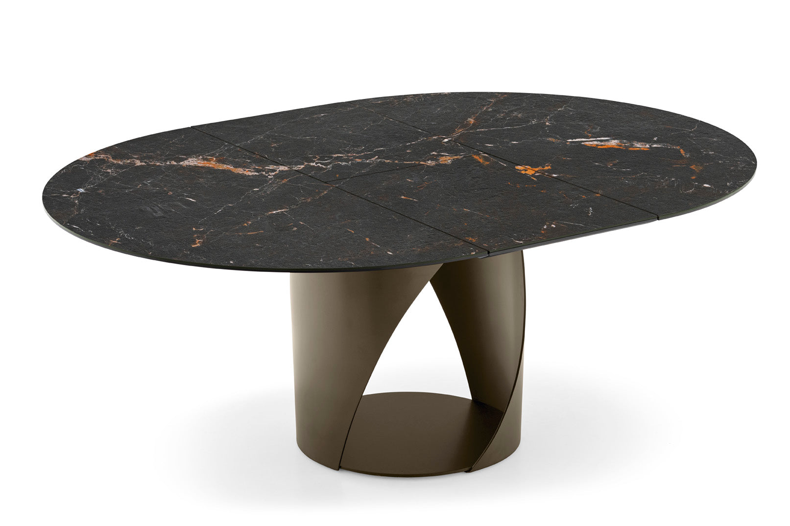 Round extendable table CYCLONE black top with brown base
