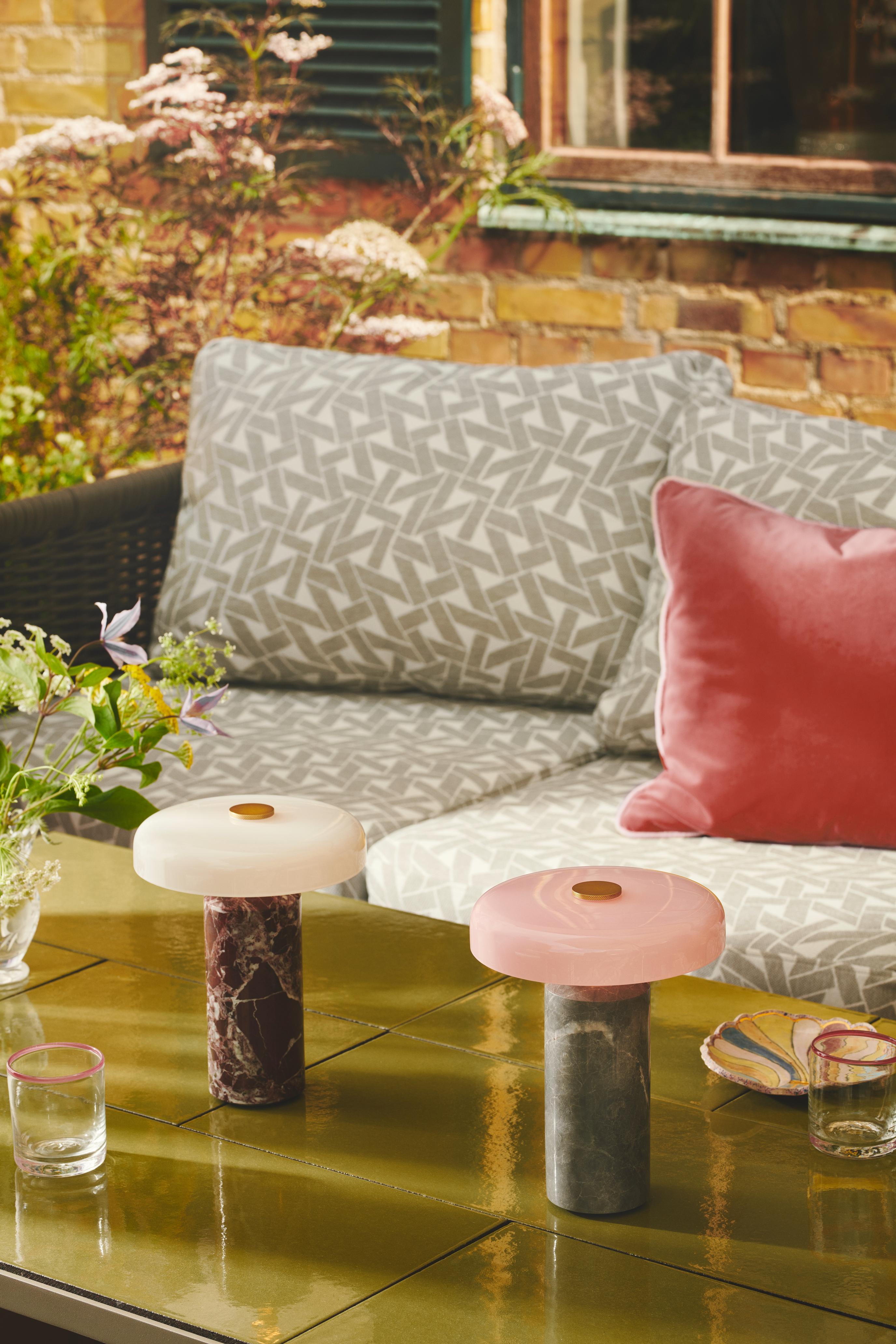 Portable lamp TRIP burgundy marble with milky white glass