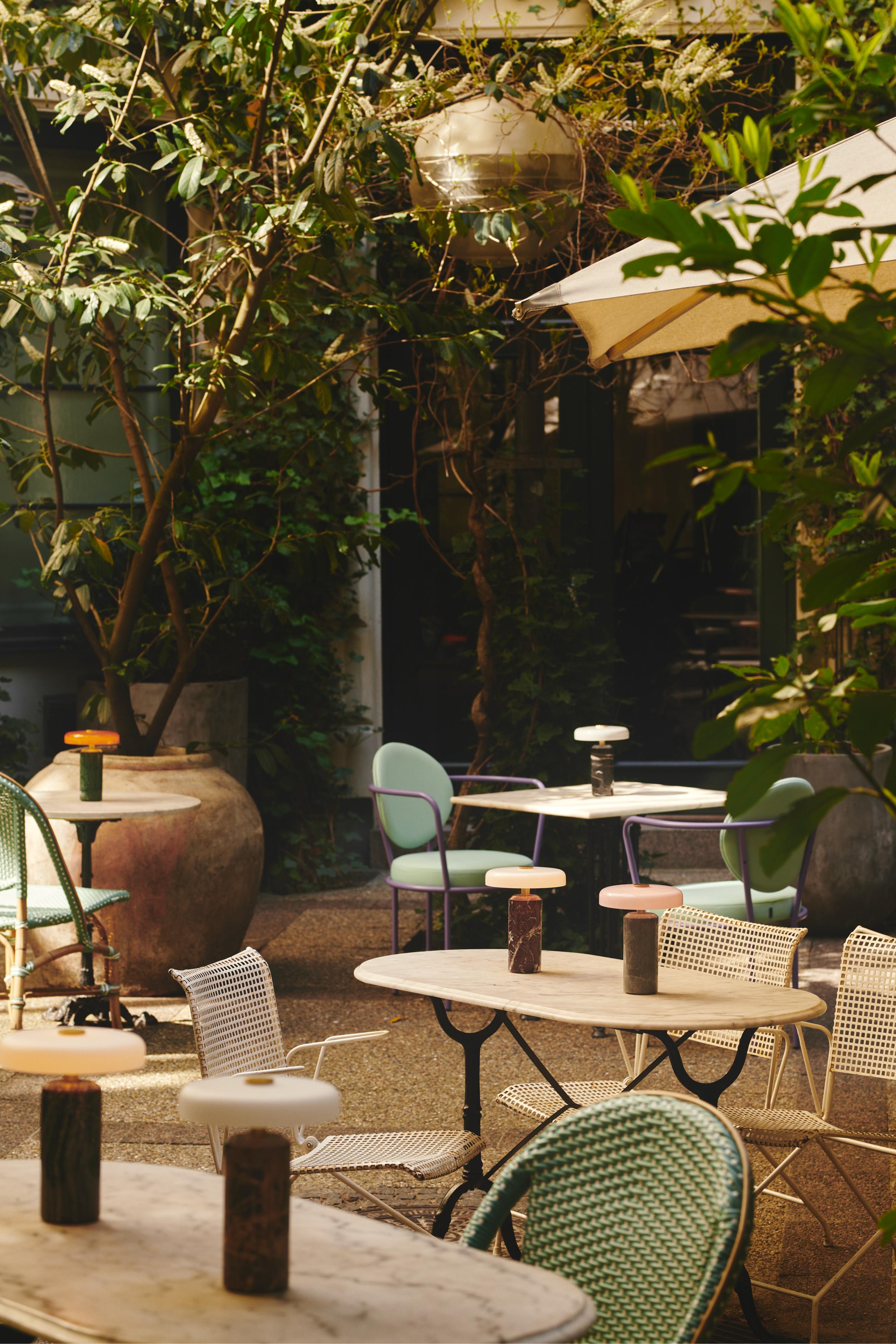 Tragbare Lampe TRIP silberner Marmor mit rosa Glas