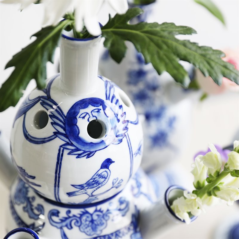 ANOUK BIRD white vase with blue