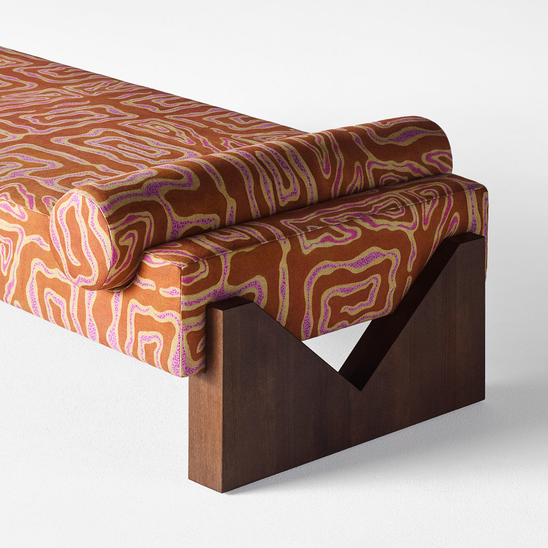 Orange Daybed with Pink-Beige Pattern