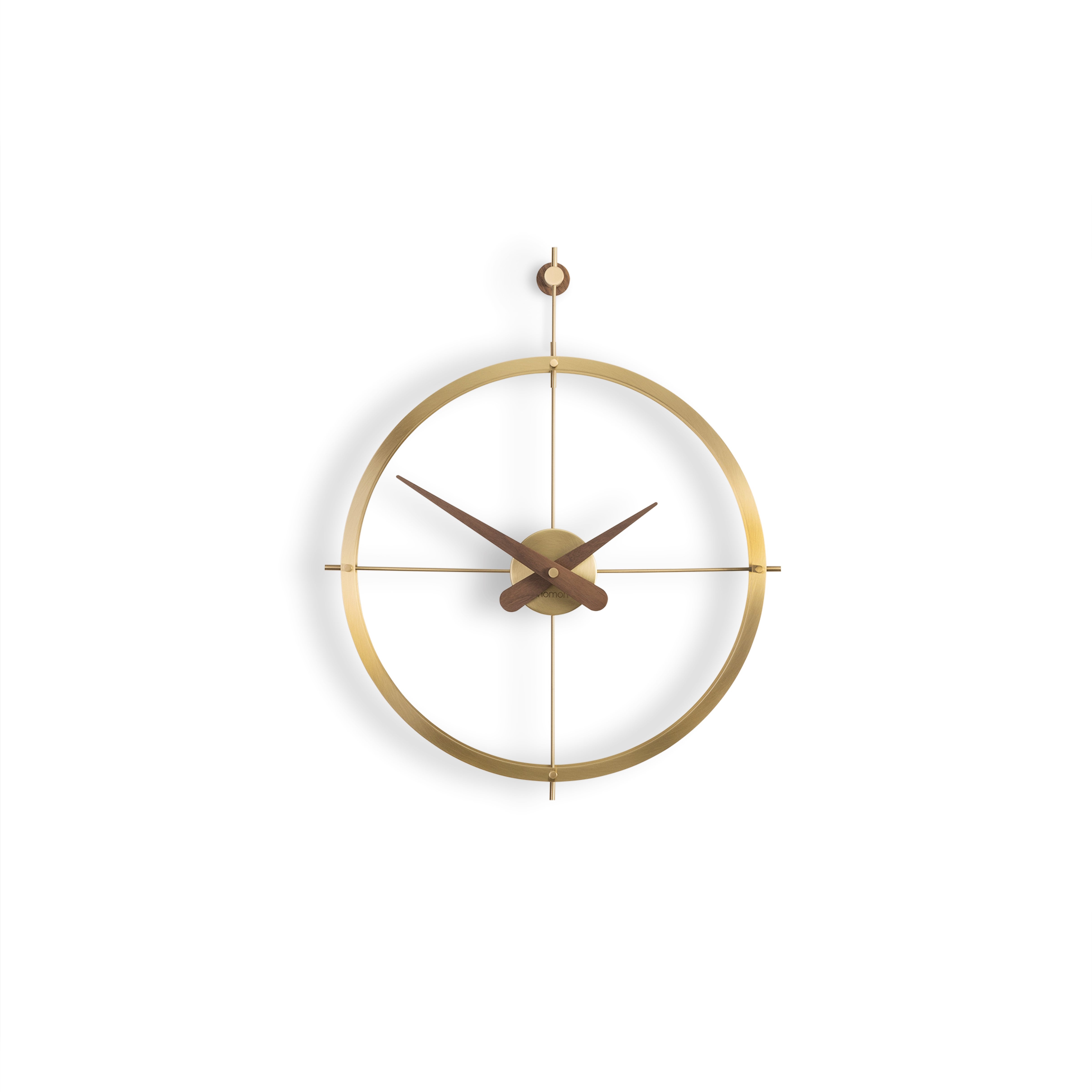 Wanduhr DOS PUNTOS PREMIUM Nussbaumholz mit messingfarbener Oberfläche