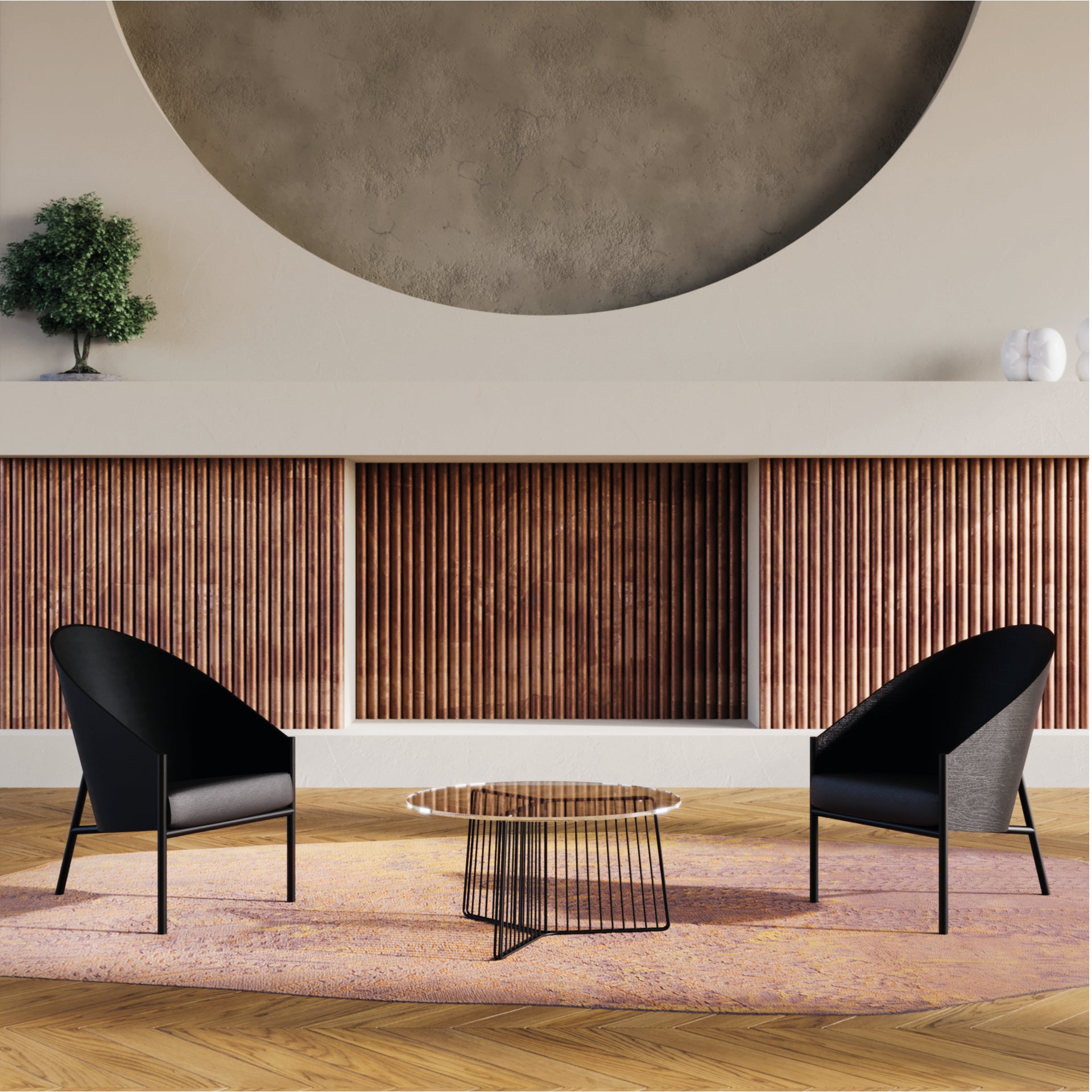 Pratfall Sessel schwarzes Leder mit einer Stahlbasis