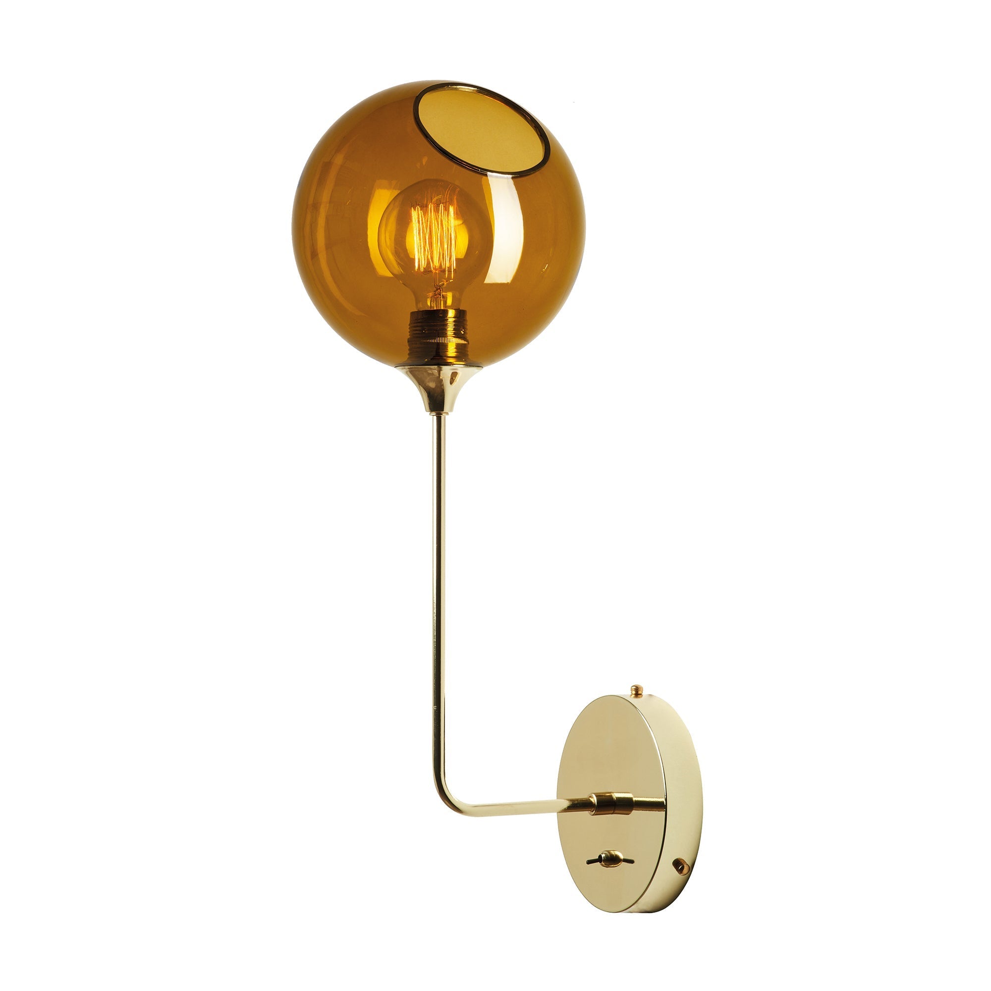 Wandleuchte BALLROOM bernsteinfarbenes Glas mit goldenem Sockel