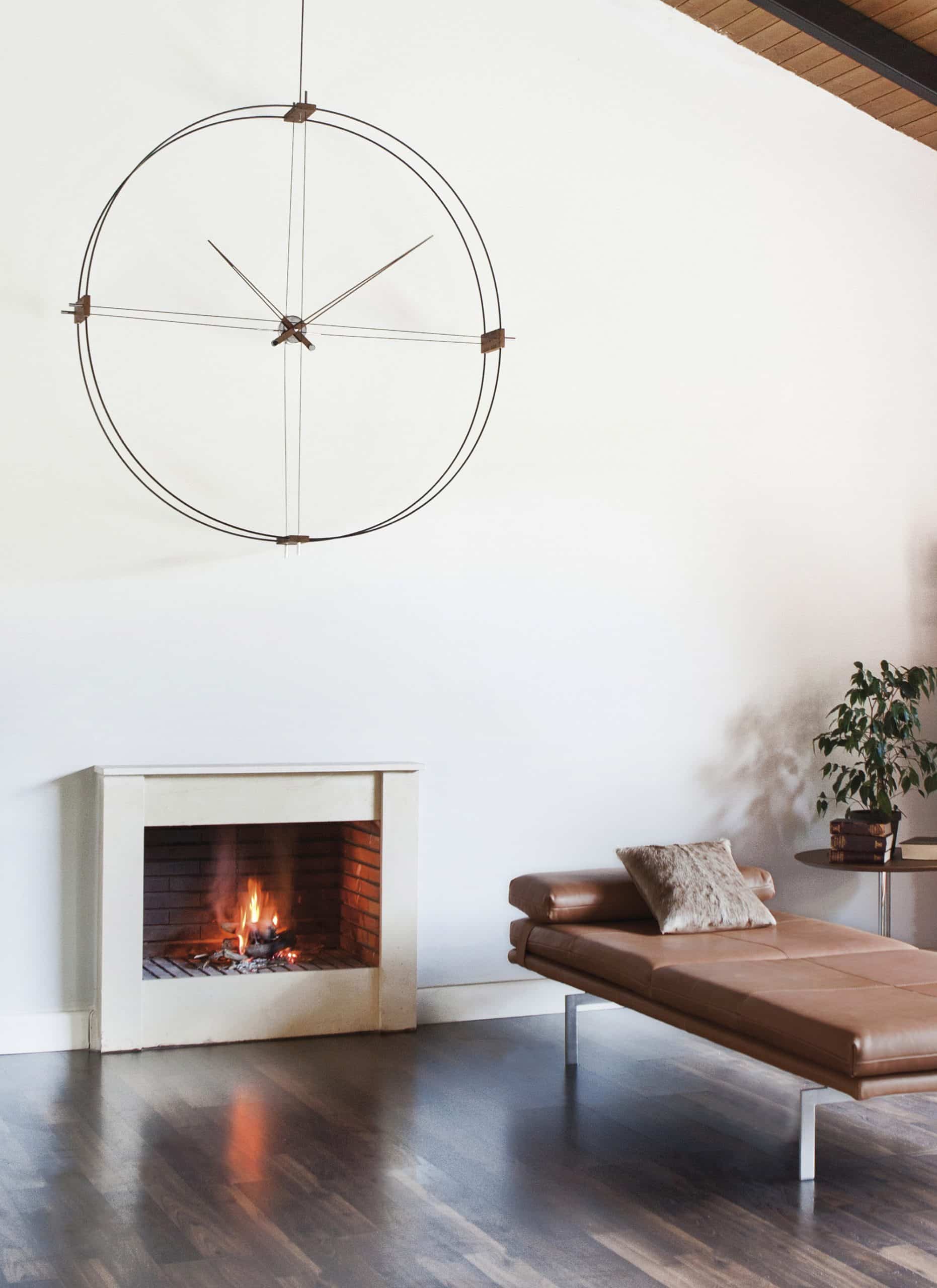 DELMORI wall clock walnut wood with black and chrome