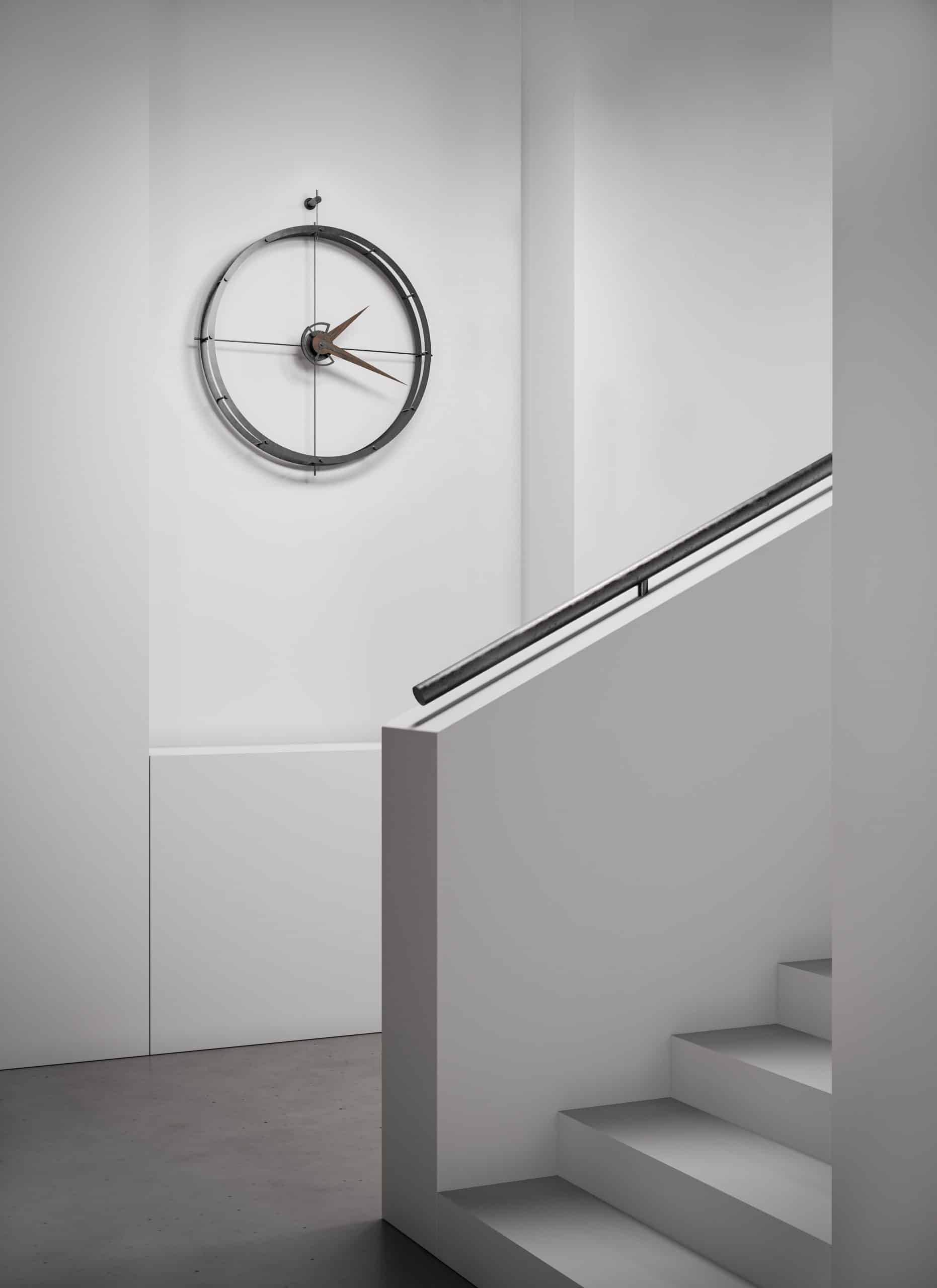 DOUBLE O wall clock in chrome with walnut wood