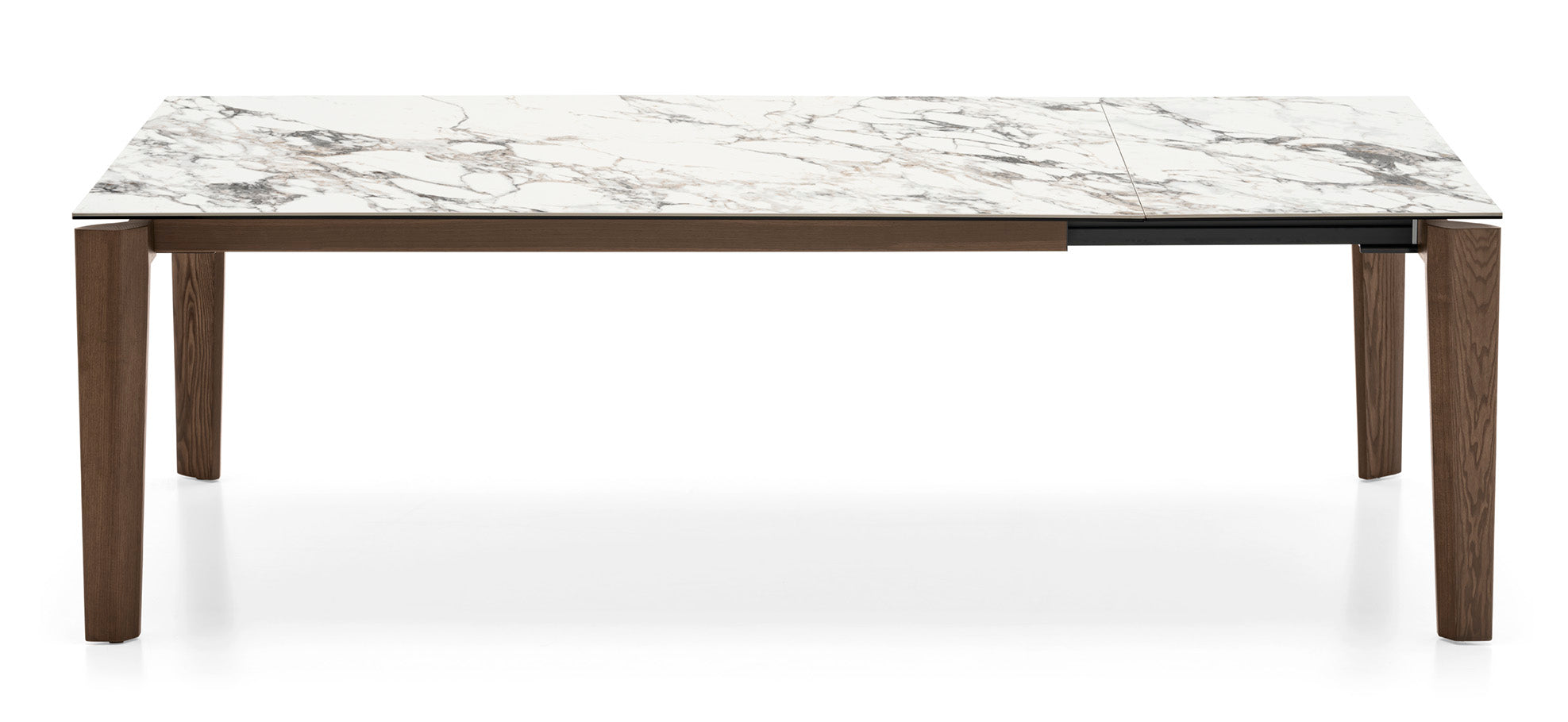 Ausziehbarer Tisch DOGMA mit weißer Platte und dunklem Holzgestell