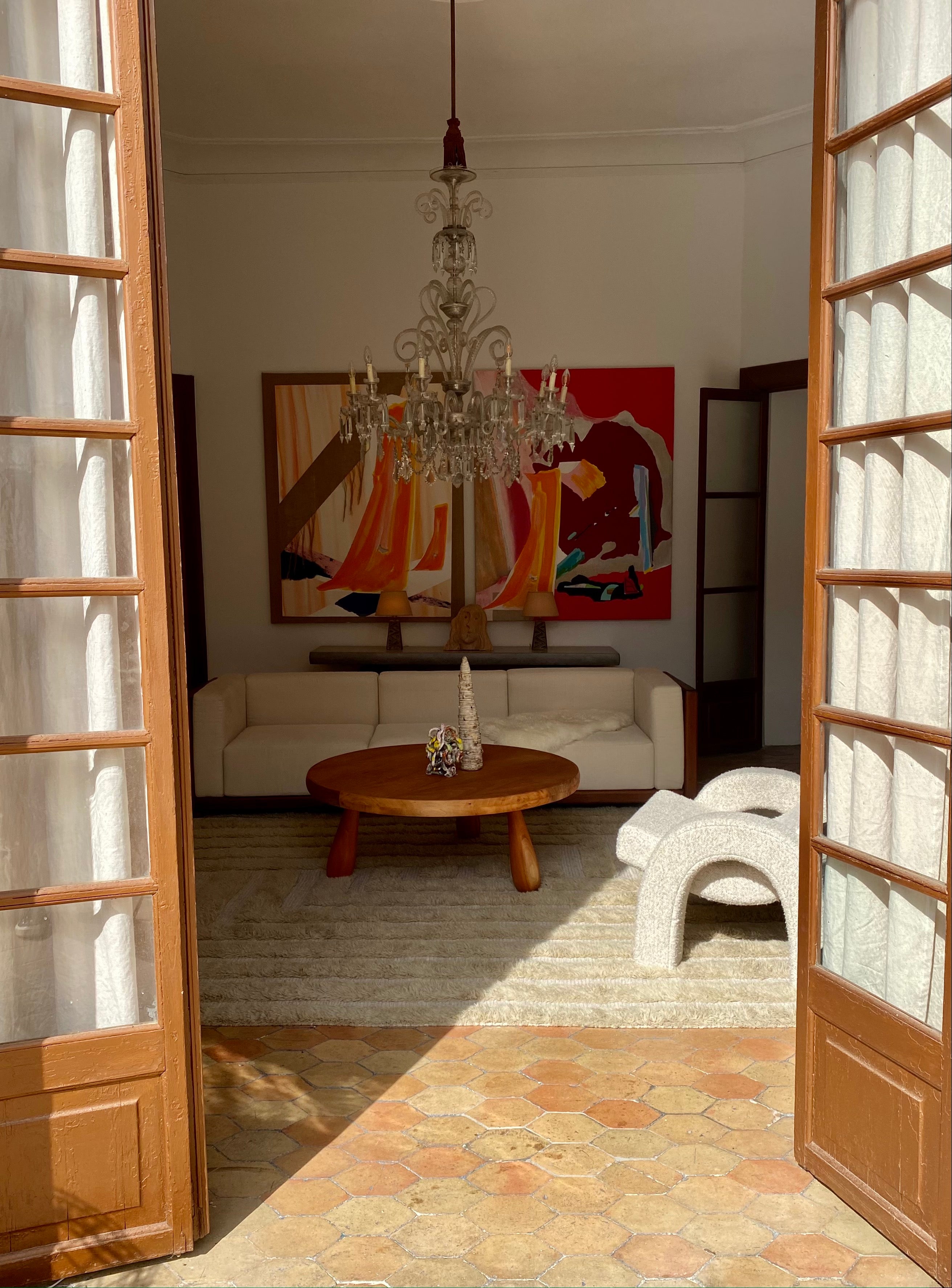 Beige SHAGGY LABYRINTH rug with long pile