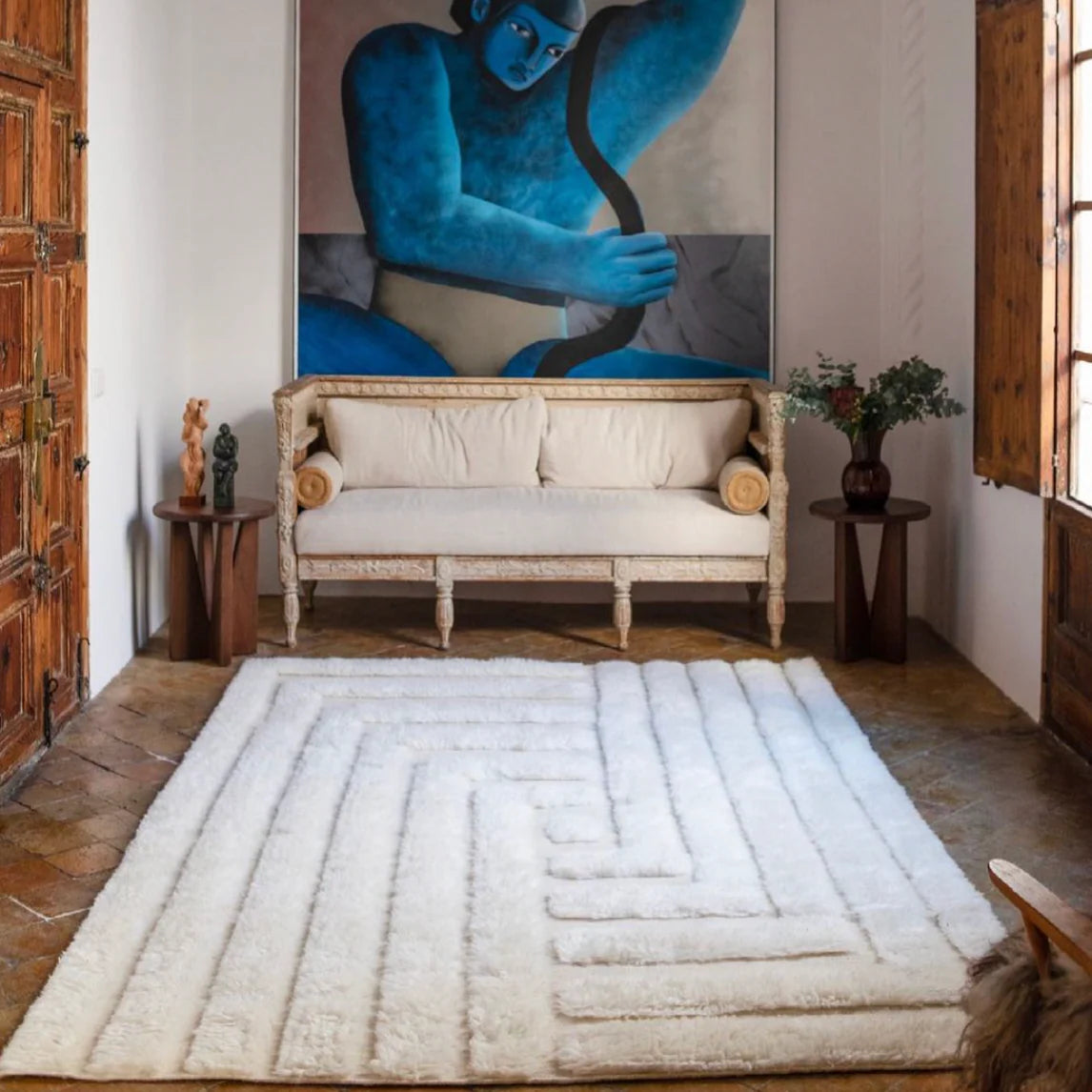 SHAGGY LABYRINTH white rug with long pile