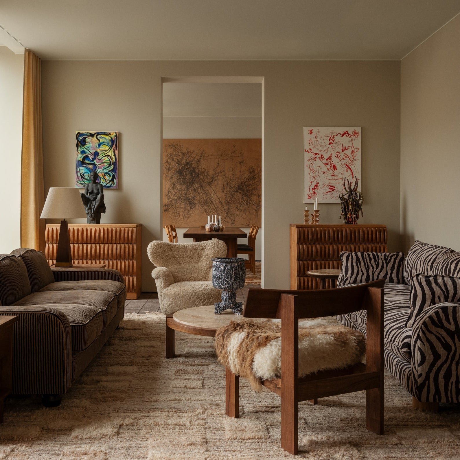 Kaffeetisch DEAN Travertin mit Holzgestell